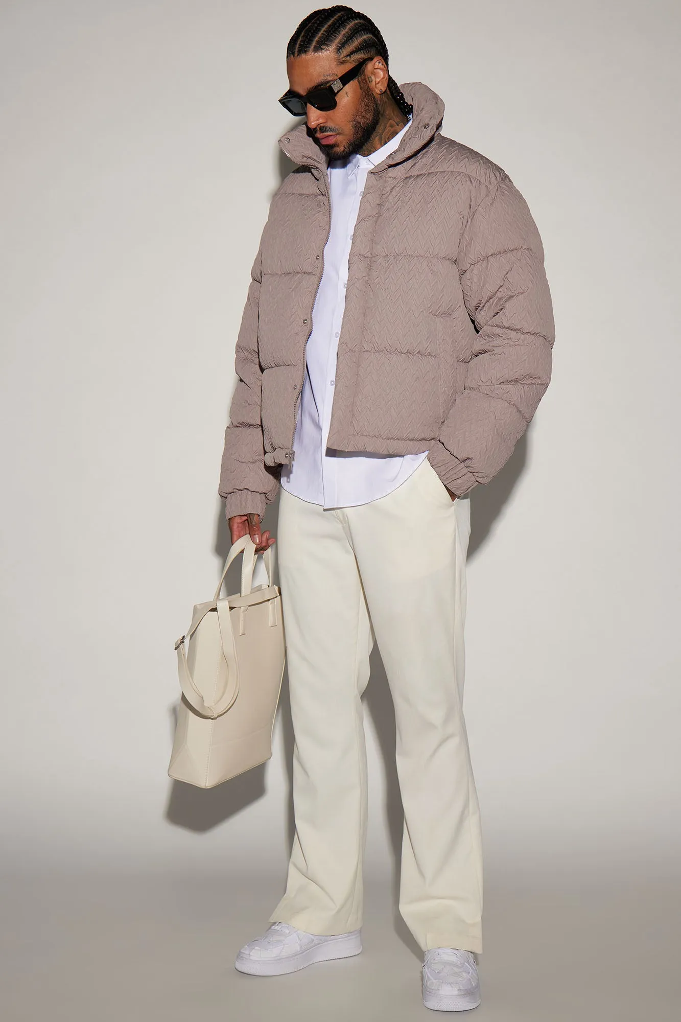 Apex Textured Nylon Puffer Jacket - Taupe