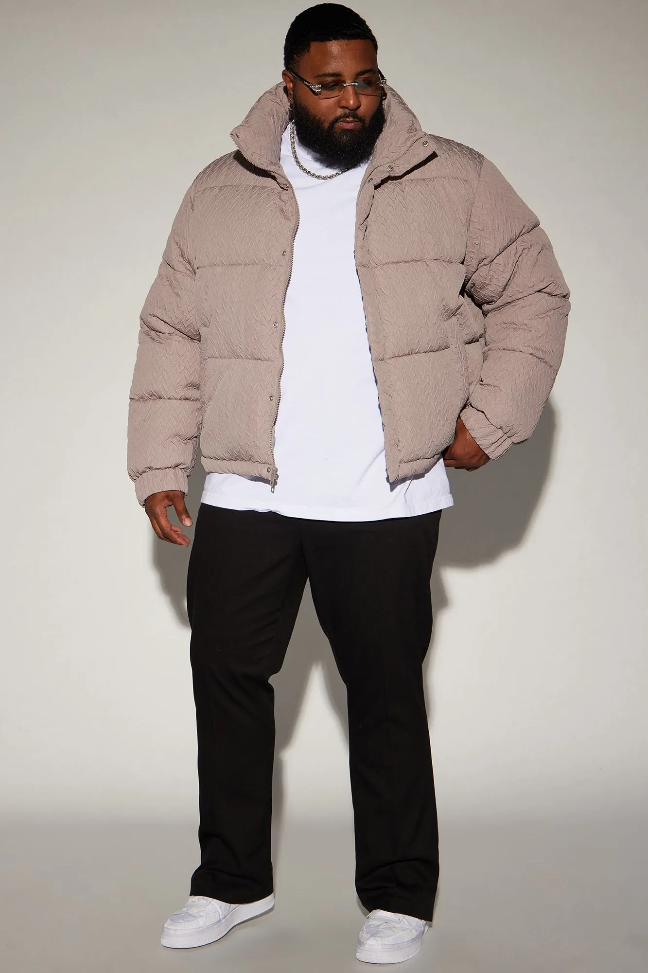 Apex Textured Nylon Puffer Jacket - Taupe