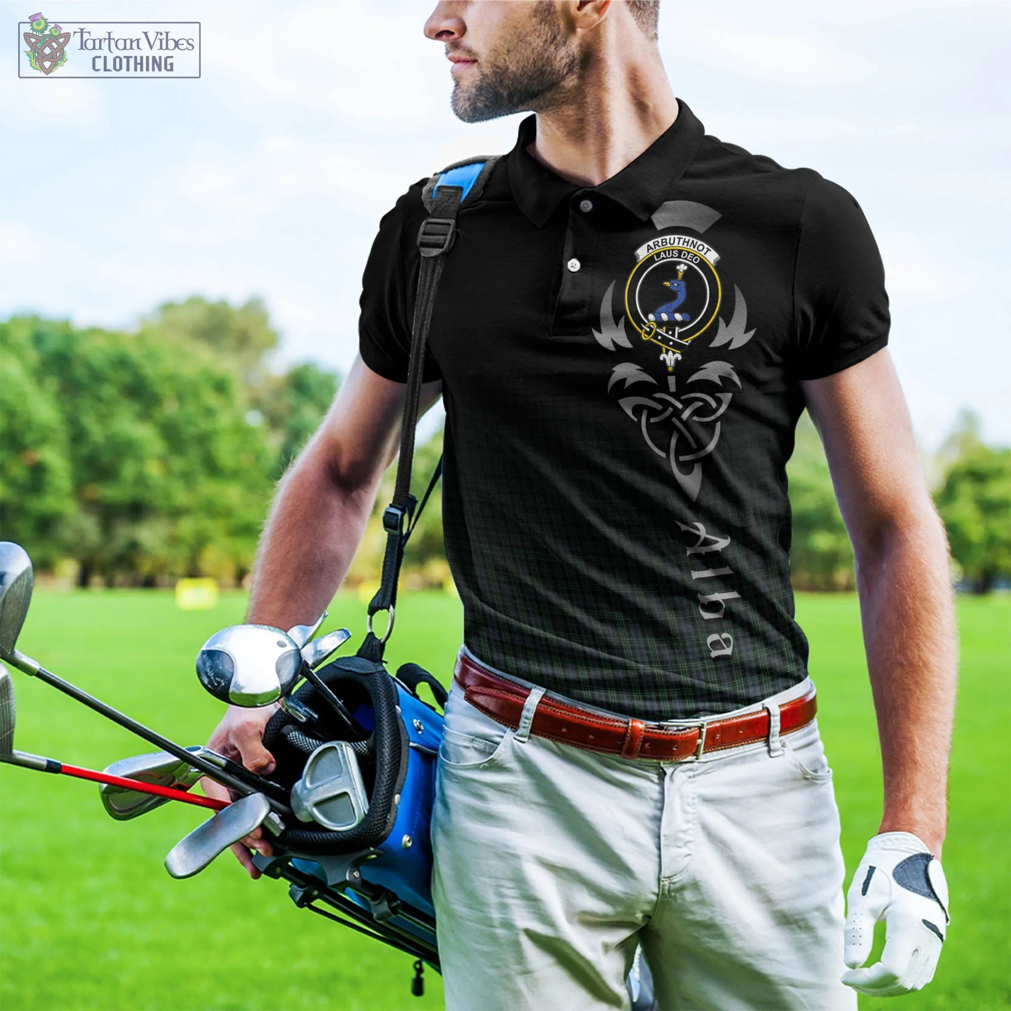 Arbuthnot Tartan Polo Shirt Featuring Alba Gu Brath Family Crest Celtic Inspired