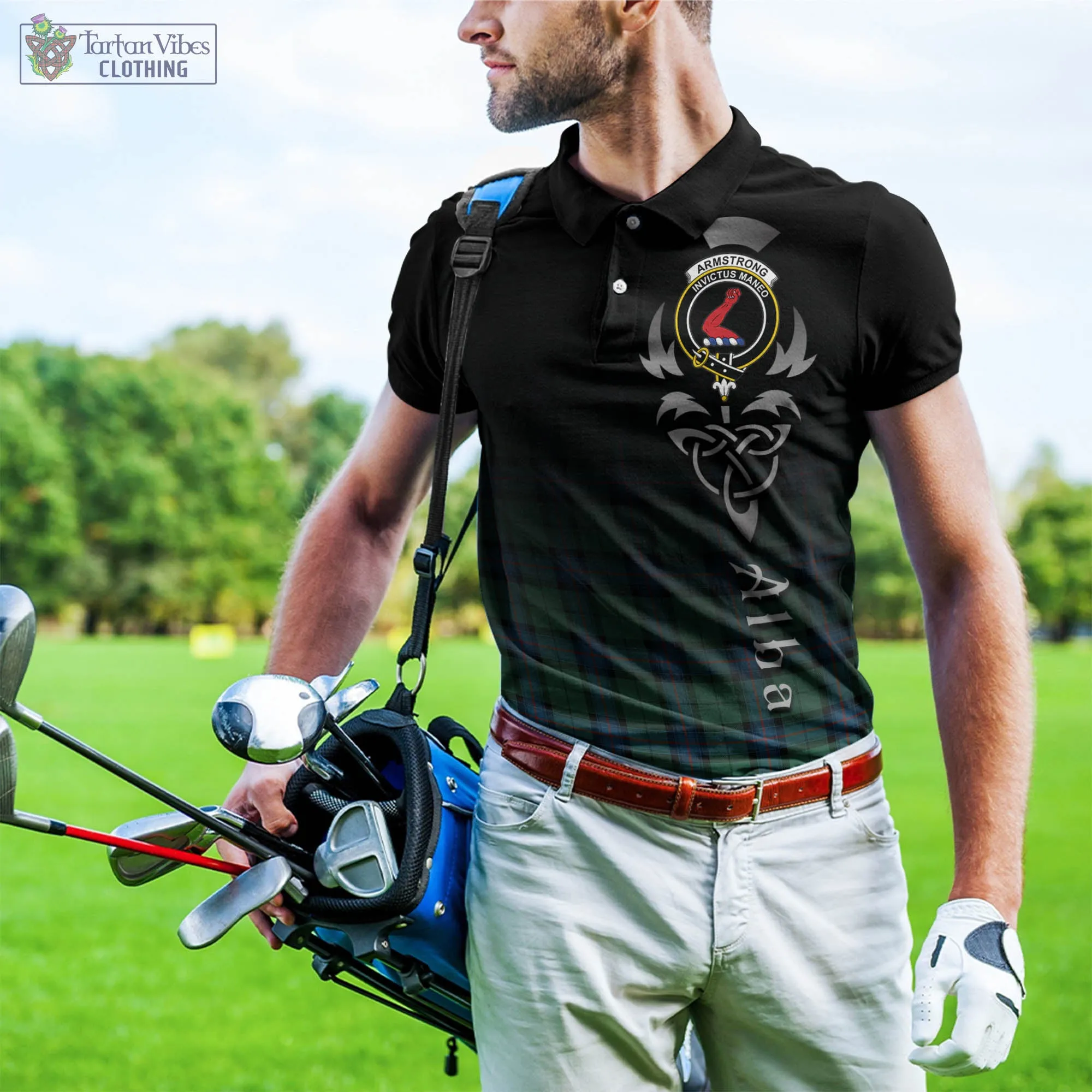 Armstrong Ancient Tartan Polo Shirt Featuring Alba Gu Brath Family Crest Celtic Inspired