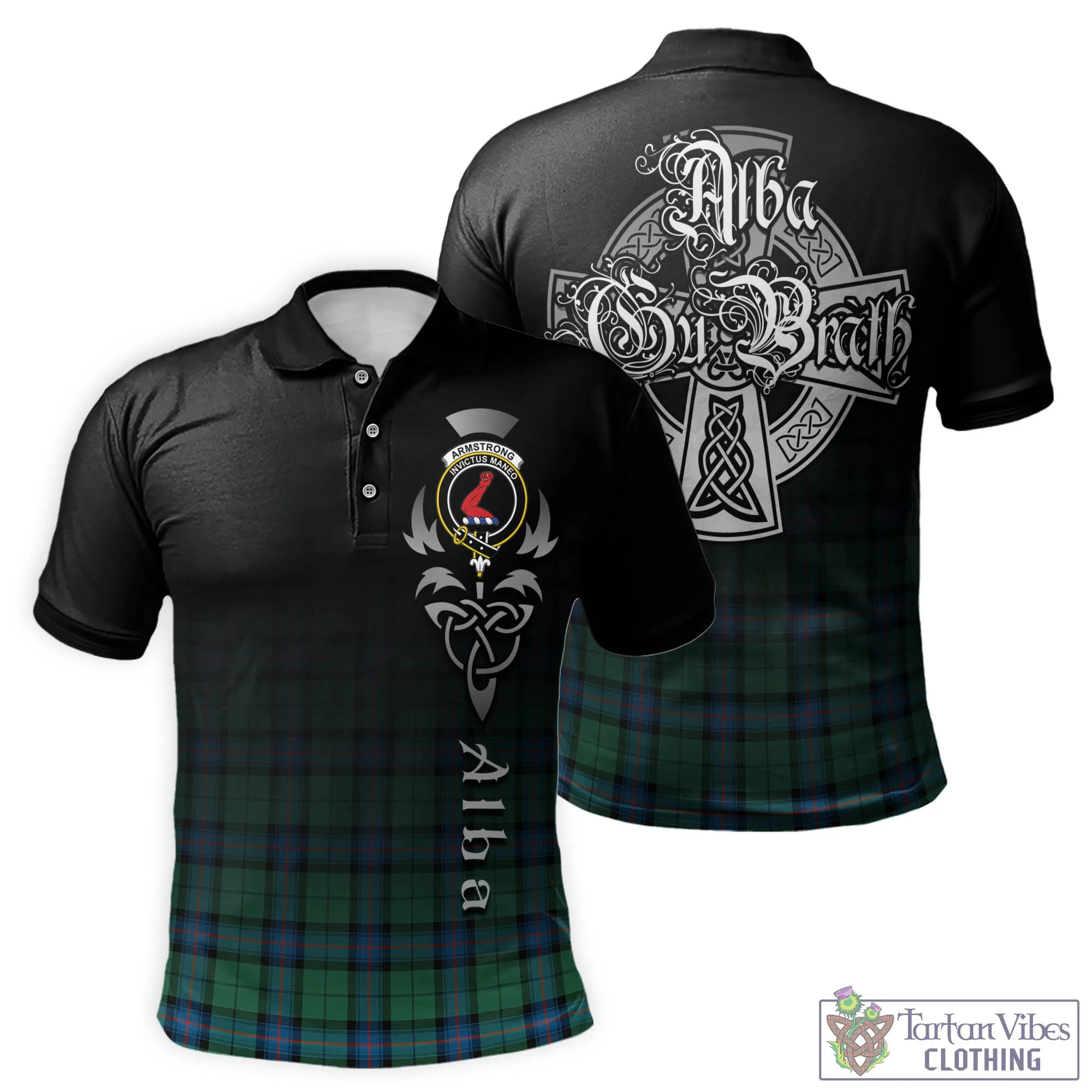 Armstrong Ancient Tartan Polo Shirt Featuring Alba Gu Brath Family Crest Celtic Inspired