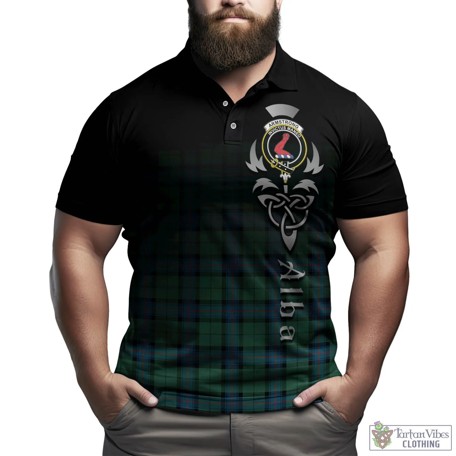 Armstrong Ancient Tartan Polo Shirt Featuring Alba Gu Brath Family Crest Celtic Inspired