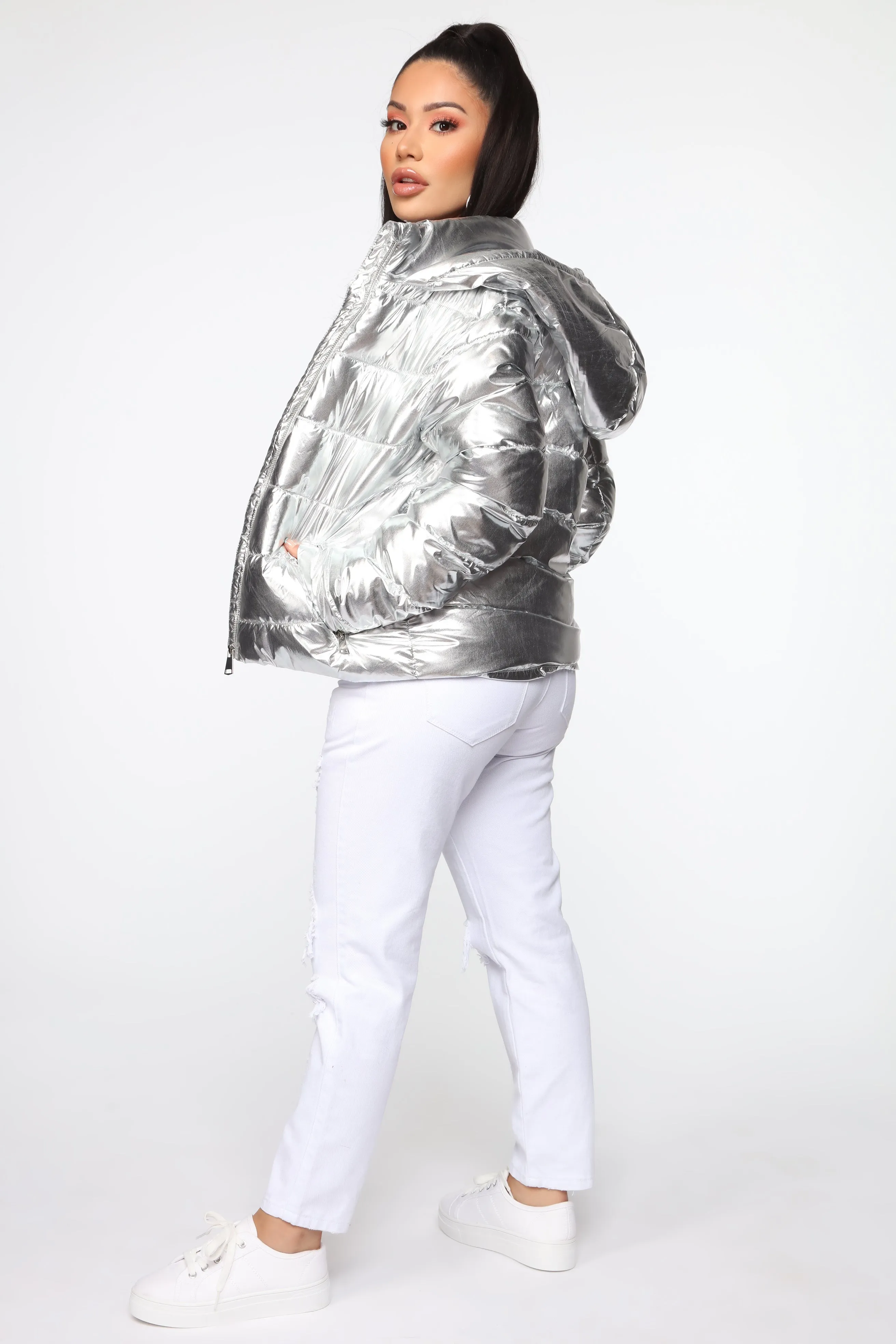 Astro Metallic Puffer Jacket - Silver