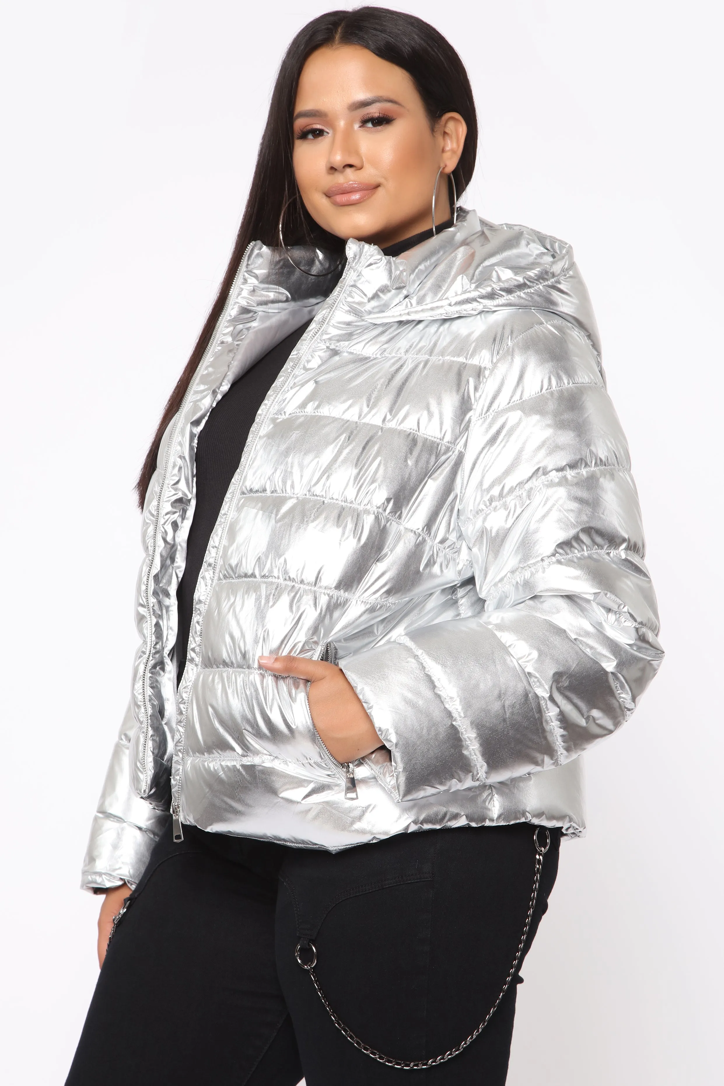 Astro Metallic Puffer Jacket - Silver