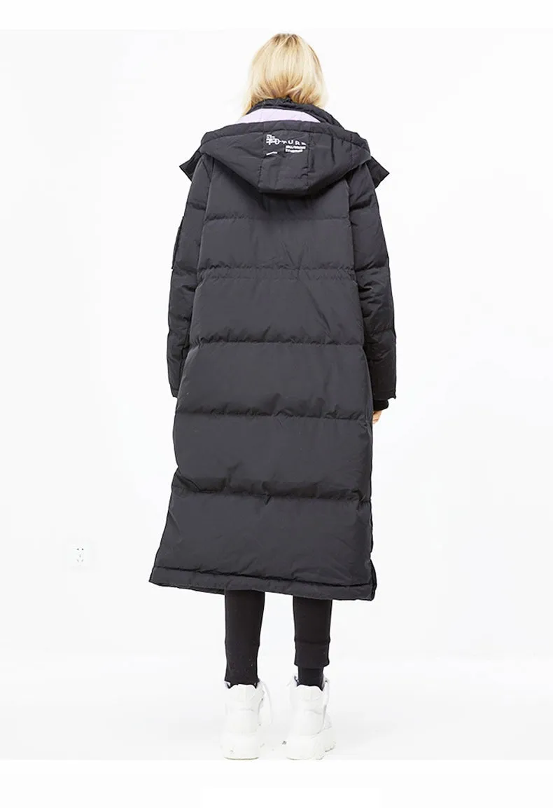 Autum Winter New Arrivals Long Loose Fit Contrasting Parka Down Jacket