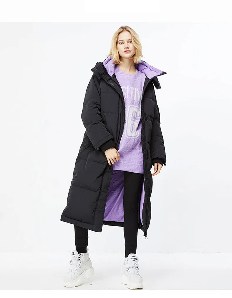 Autum Winter New Arrivals Long Loose Fit Contrasting Parka Down Jacket