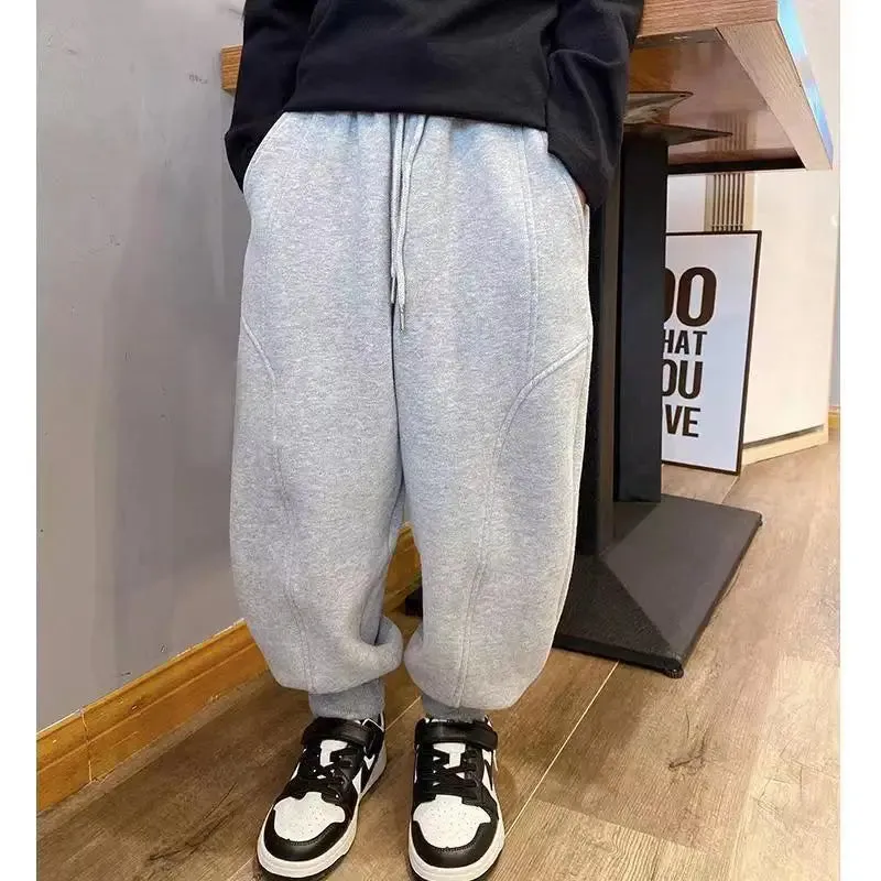 Autumn Kids Boys Solid Sweatpants Ankle Length Harem Pants 3 y Young Children Clothing Winter Girls Fleece Warm Sport Trousers