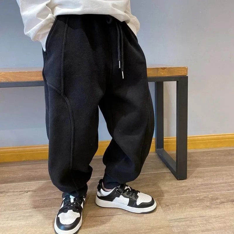 Autumn Kids Boys Solid Sweatpants Ankle Length Harem Pants 3 y Young Children Clothing Winter Girls Fleece Warm Sport Trousers