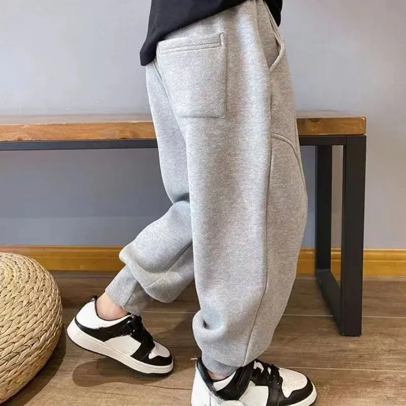 Autumn Kids Boys Solid Sweatpants Ankle Length Harem Pants 3 y Young Children Clothing Winter Girls Fleece Warm Sport Trousers