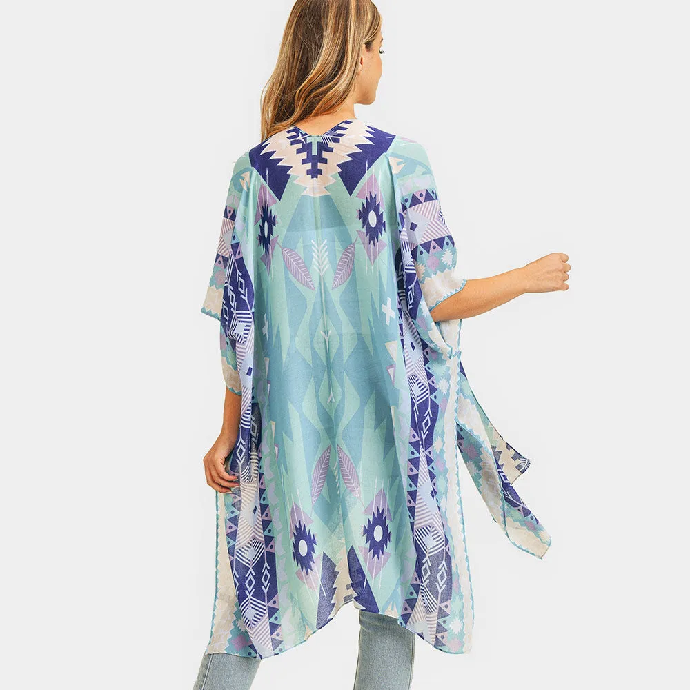 Aztec Print Kimono-Mint