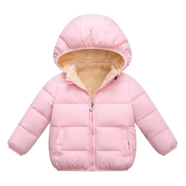 Baby Children Coats Winter Thick Jackets For Boys Warm Plush Thicken Outerwear For Girls Fur Hooded Jacket Kids Clothes Snowsuit