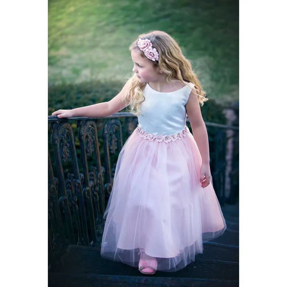 Baby Girls Blush Satin Tulle Tea Length Flower Girl Dress 6-24M