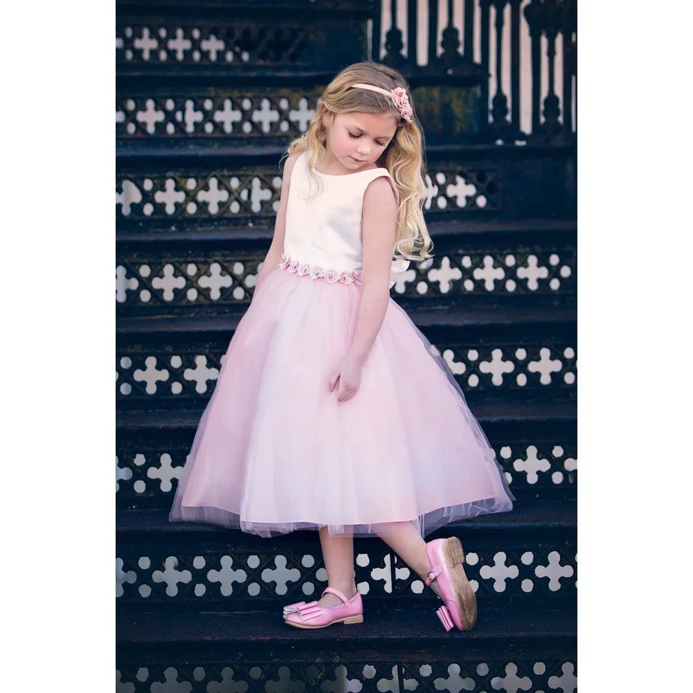 Baby Girls Blush Satin Tulle Tea Length Flower Girl Dress 6-24M