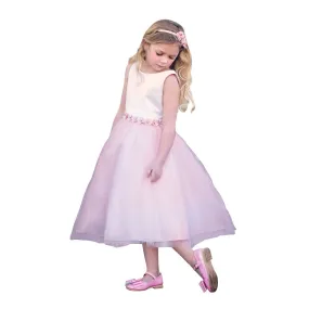 Baby Girls Blush Satin Tulle Tea Length Flower Girl Dress 6-24M