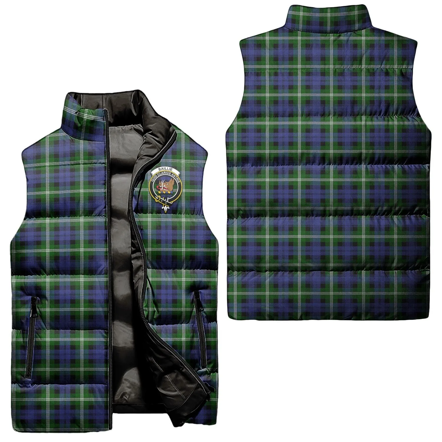 Baillie (Bailey) Tartan Sleeveless Puffer Jacket with Family Crest