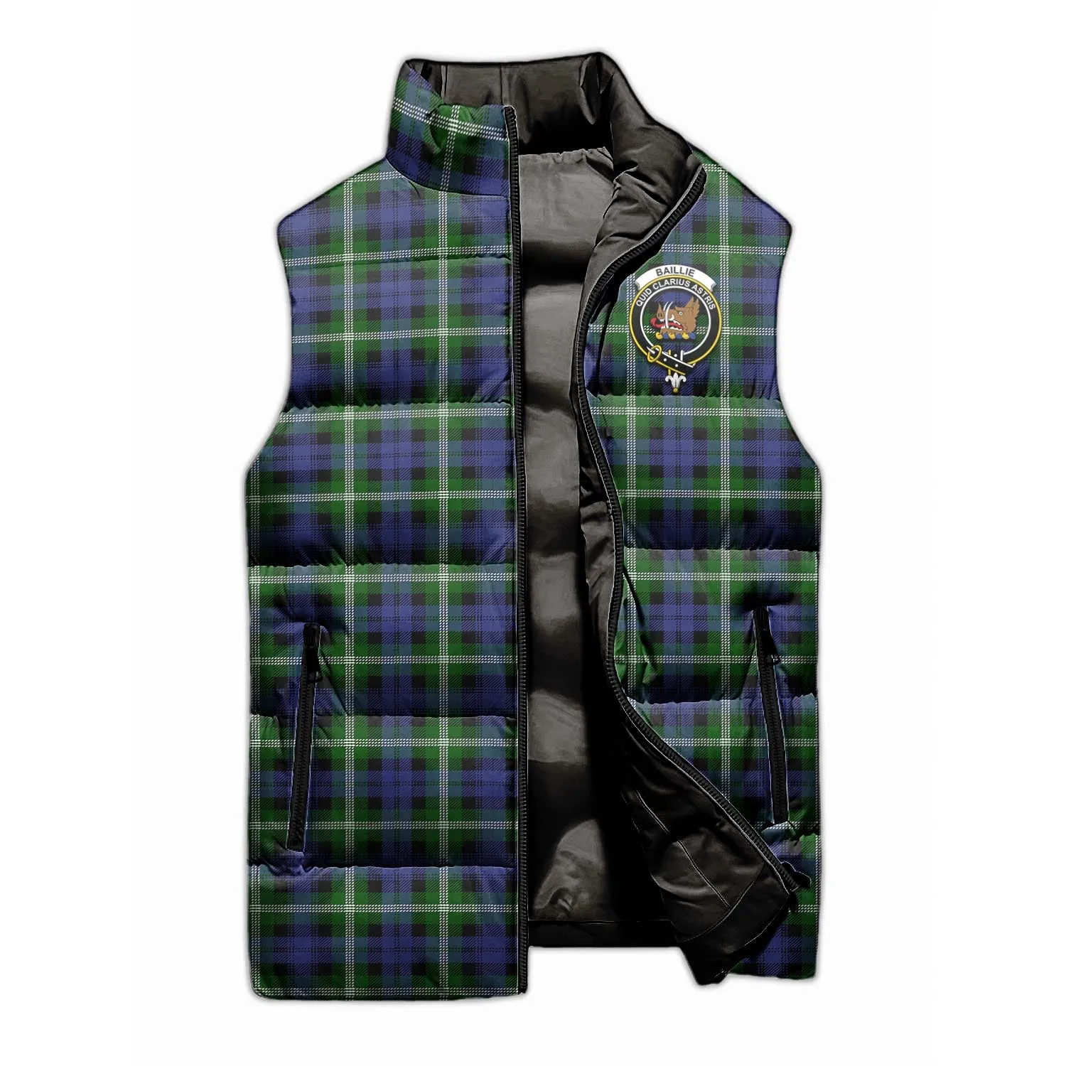 Baillie (Bailey) Tartan Sleeveless Puffer Jacket with Family Crest