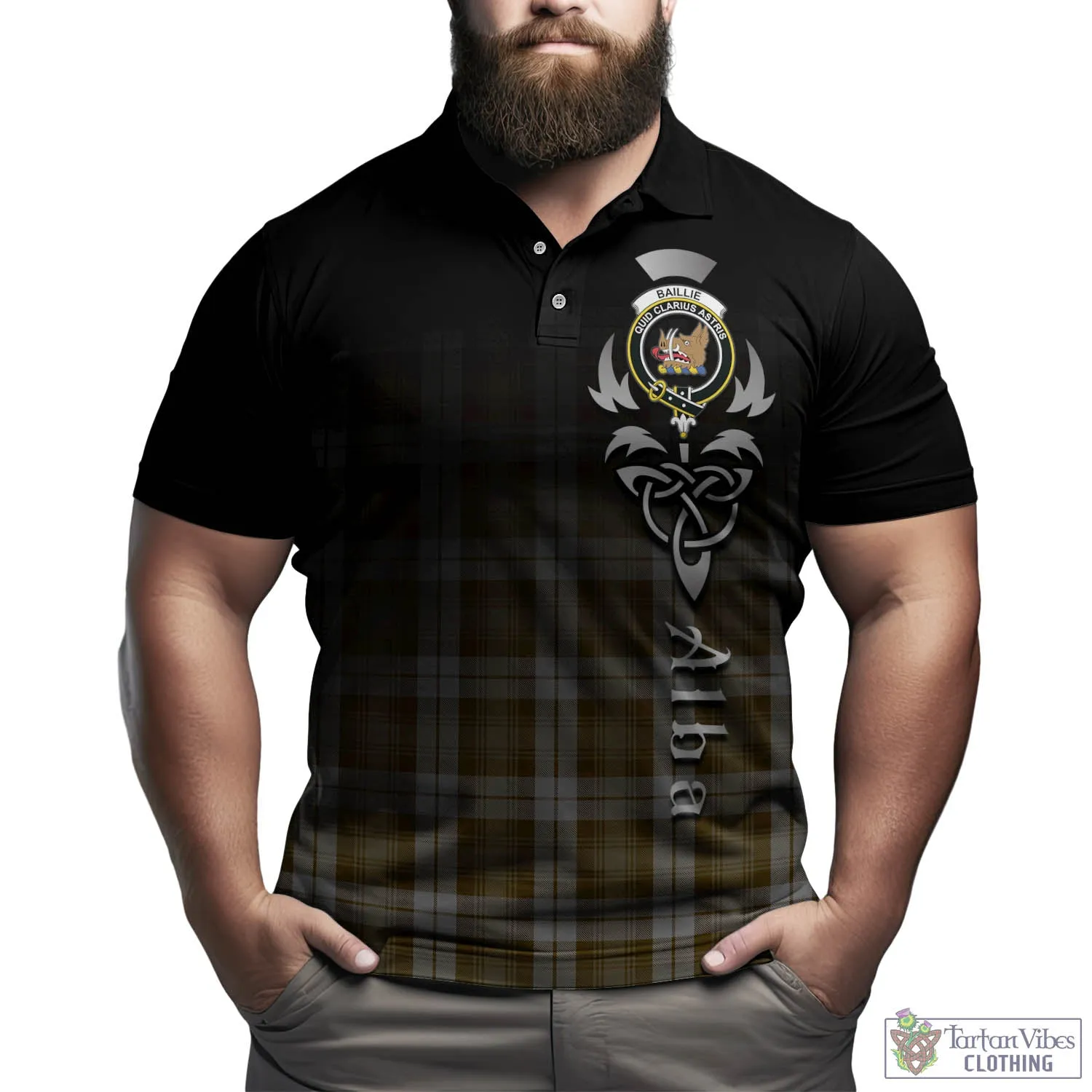 Baillie Dress Tartan Polo Shirt Featuring Alba Gu Brath Family Crest Celtic Inspired