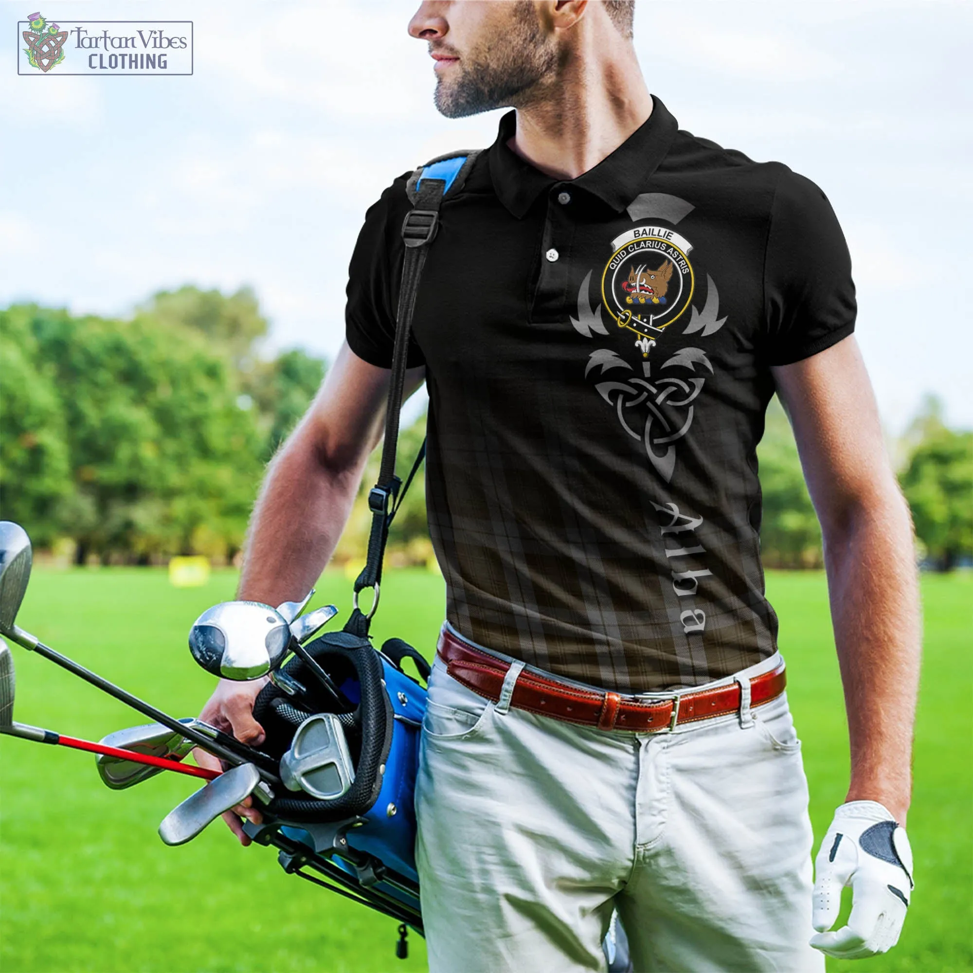 Baillie Dress Tartan Polo Shirt Featuring Alba Gu Brath Family Crest Celtic Inspired