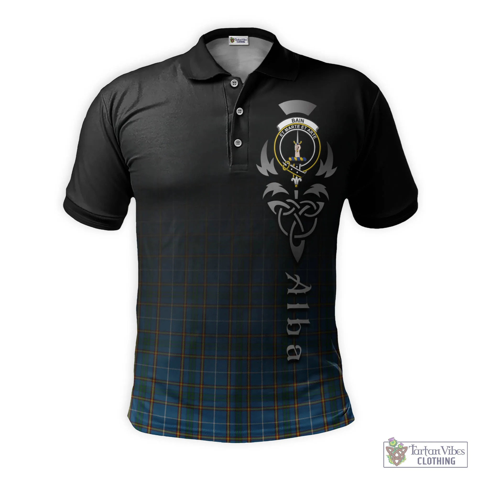 Bain Tartan Polo Shirt Featuring Alba Gu Brath Family Crest Celtic Inspired