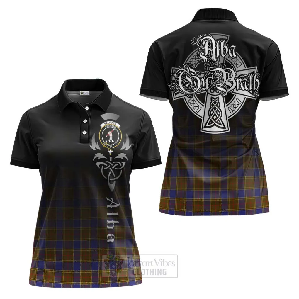 Balfour Tartan Women's Polo Shirt Featuring Alba Gu Brath Family Crest Celtic Inspired