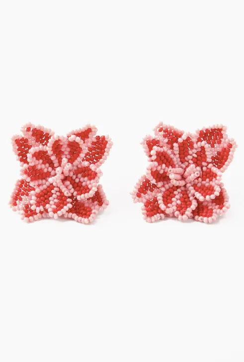 Beaded Flower Petal Stud Earrings