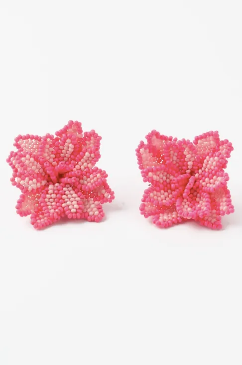 Beaded Flower Petal Stud Earrings