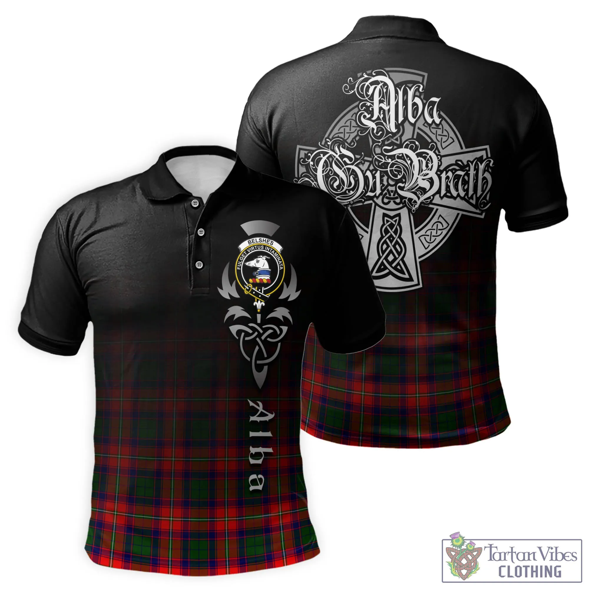 Belshes Tartan Polo Shirt Featuring Alba Gu Brath Family Crest Celtic Inspired