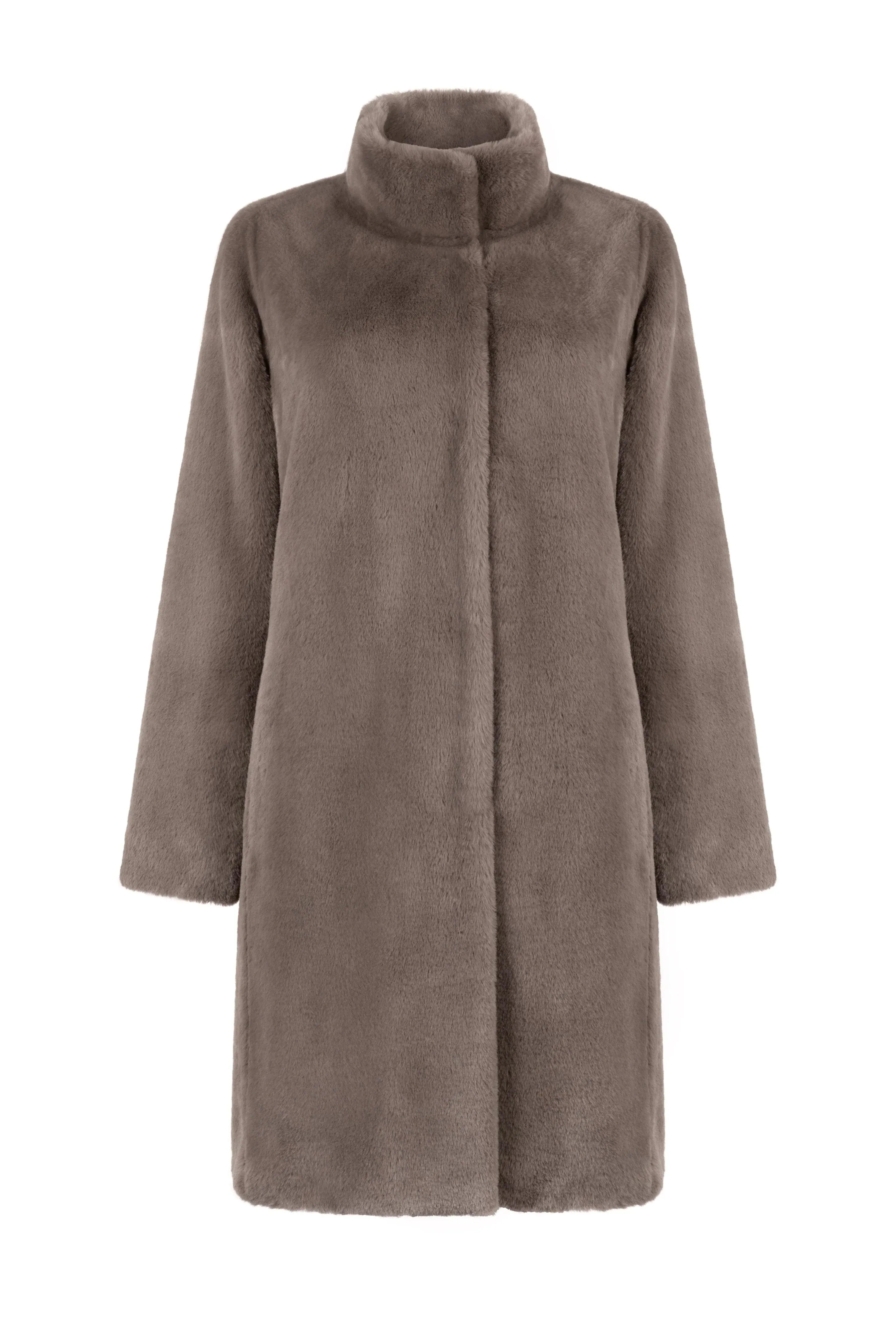 Bette Soft Pile Vegan Faux Fur Coat | Taupe Brown