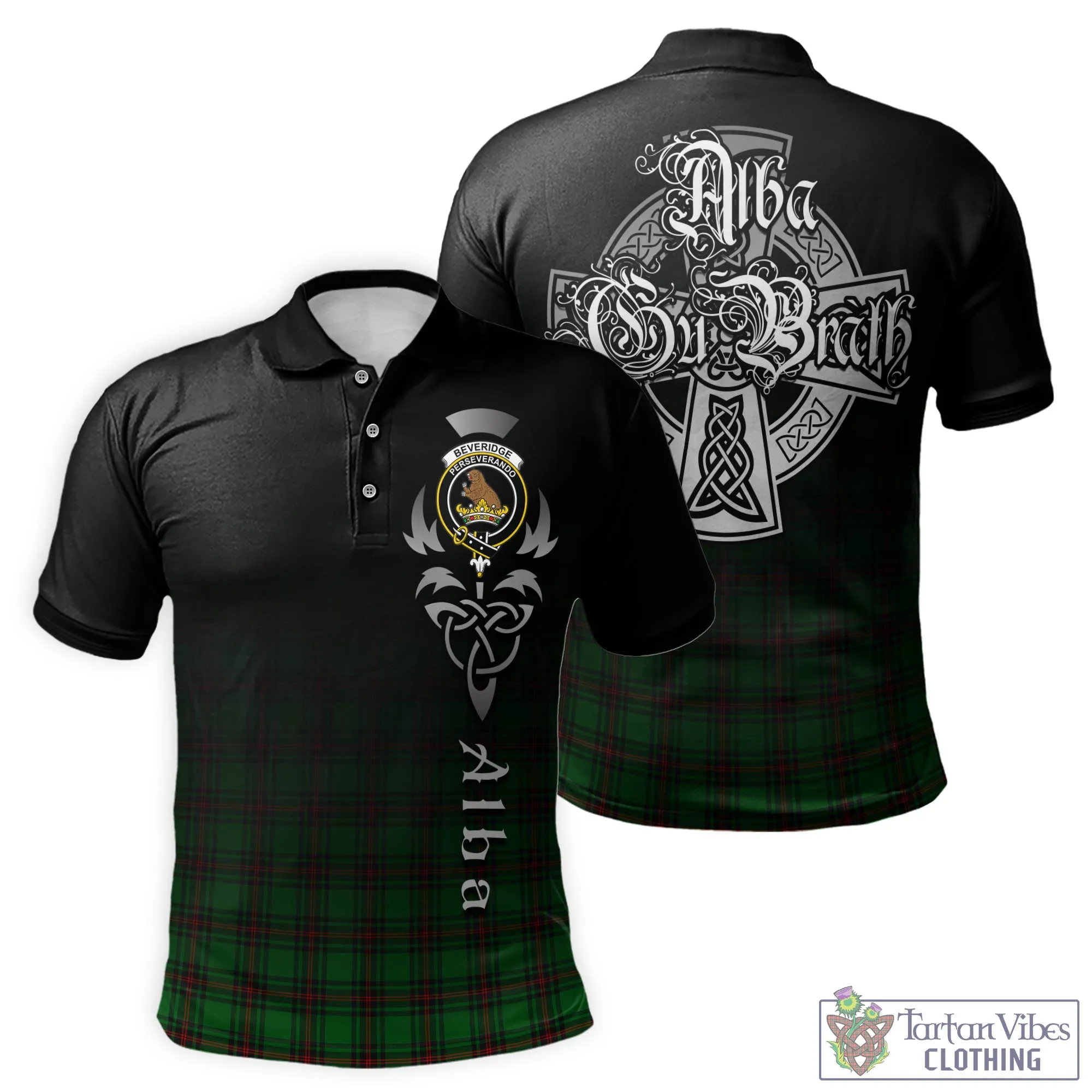 Beveridge Tartan Polo Shirt Featuring Alba Gu Brath Family Crest Celtic Inspired