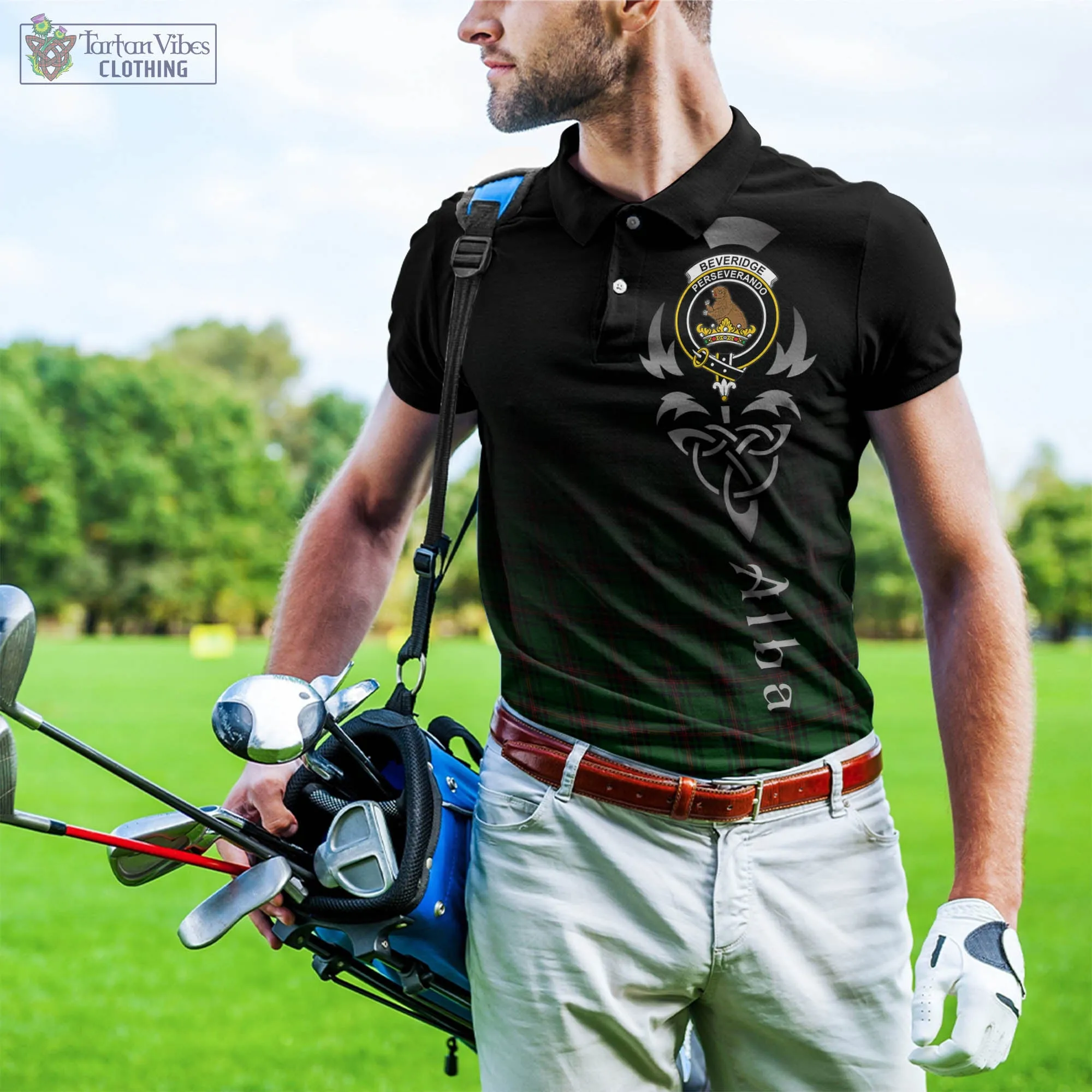 Beveridge Tartan Polo Shirt Featuring Alba Gu Brath Family Crest Celtic Inspired