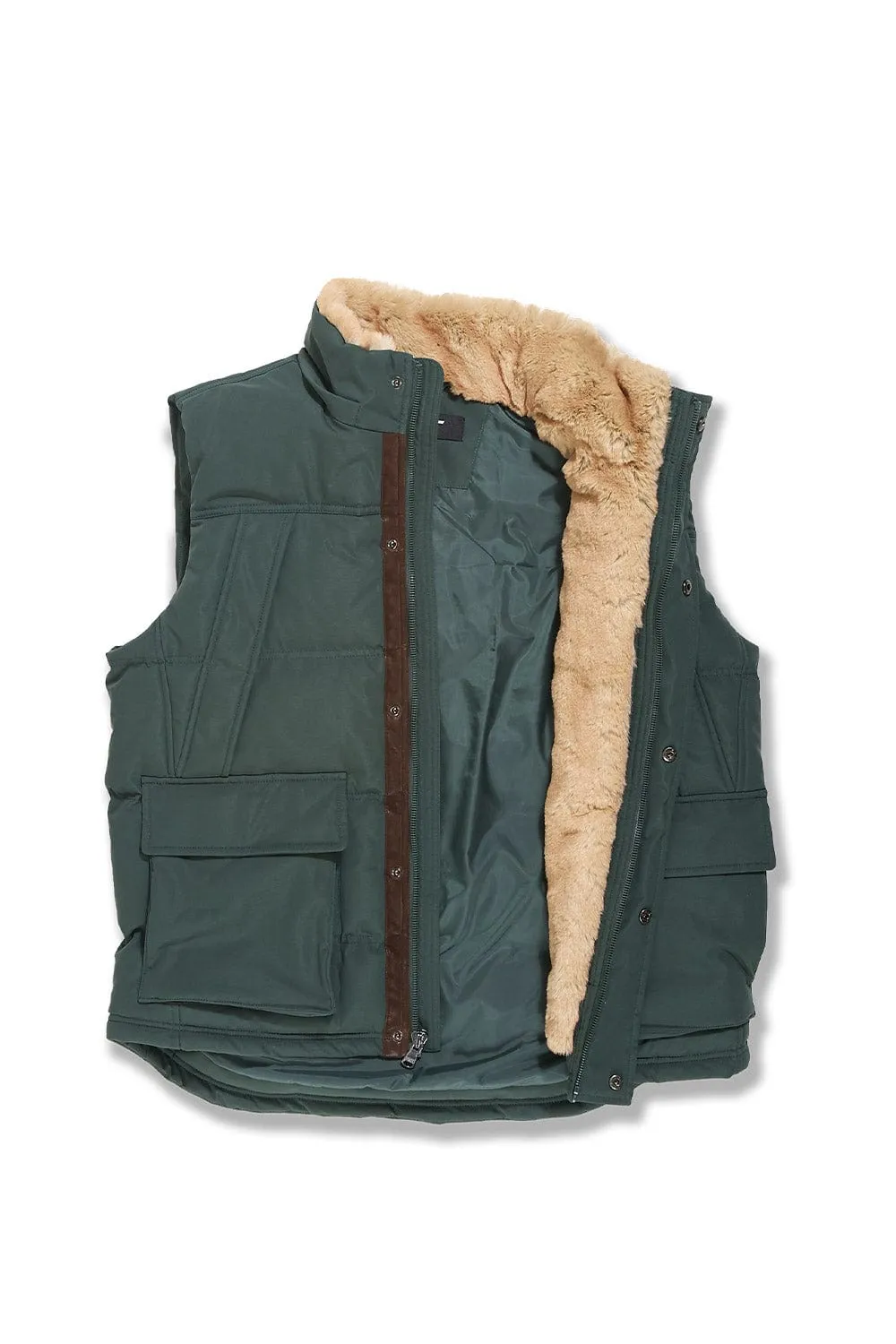 Big Men's Yukon Fur Lined Puffer Vest (Dark Olive)