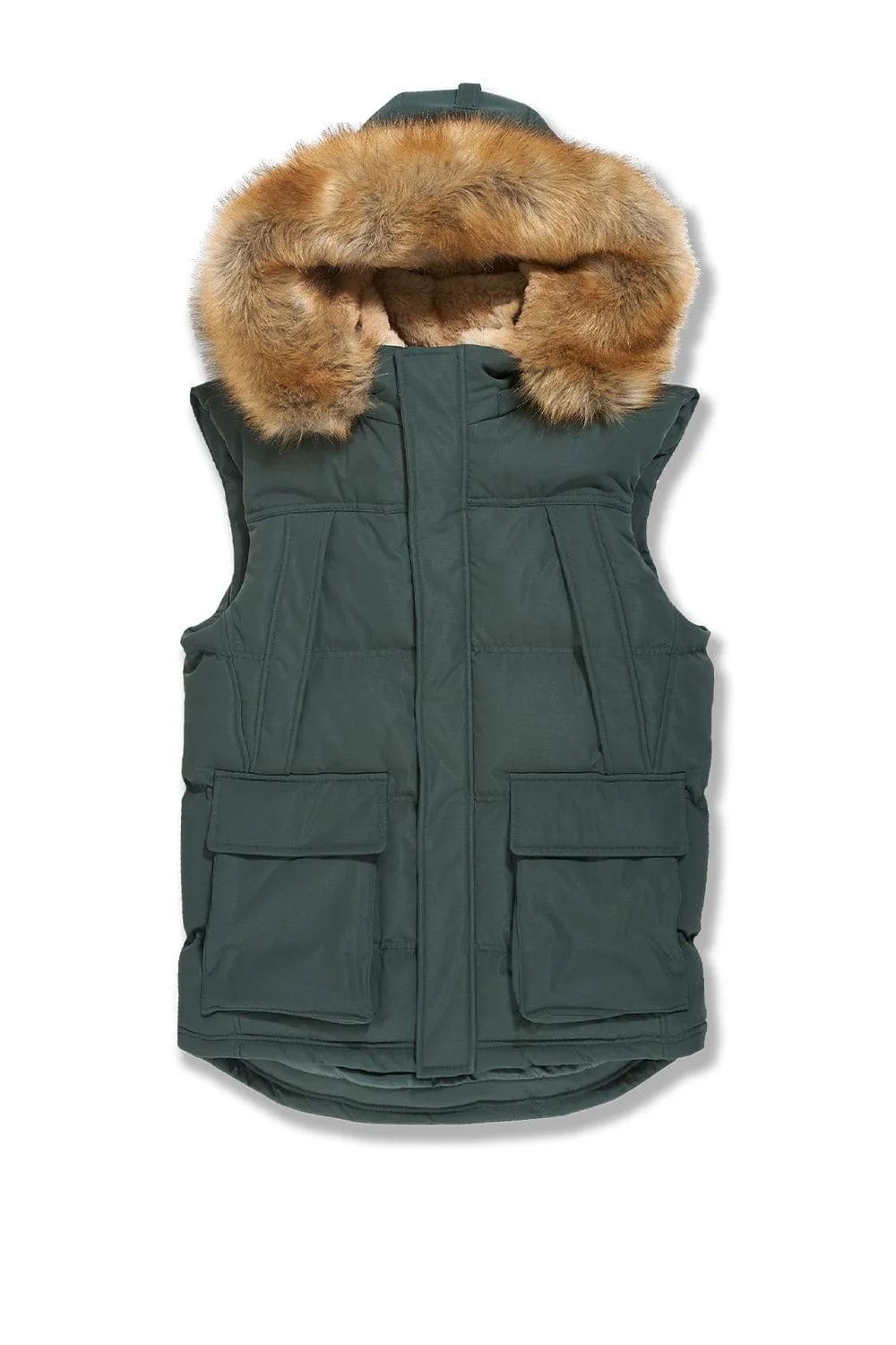 Big Men's Yukon Fur Lined Puffer Vest (Dark Olive)