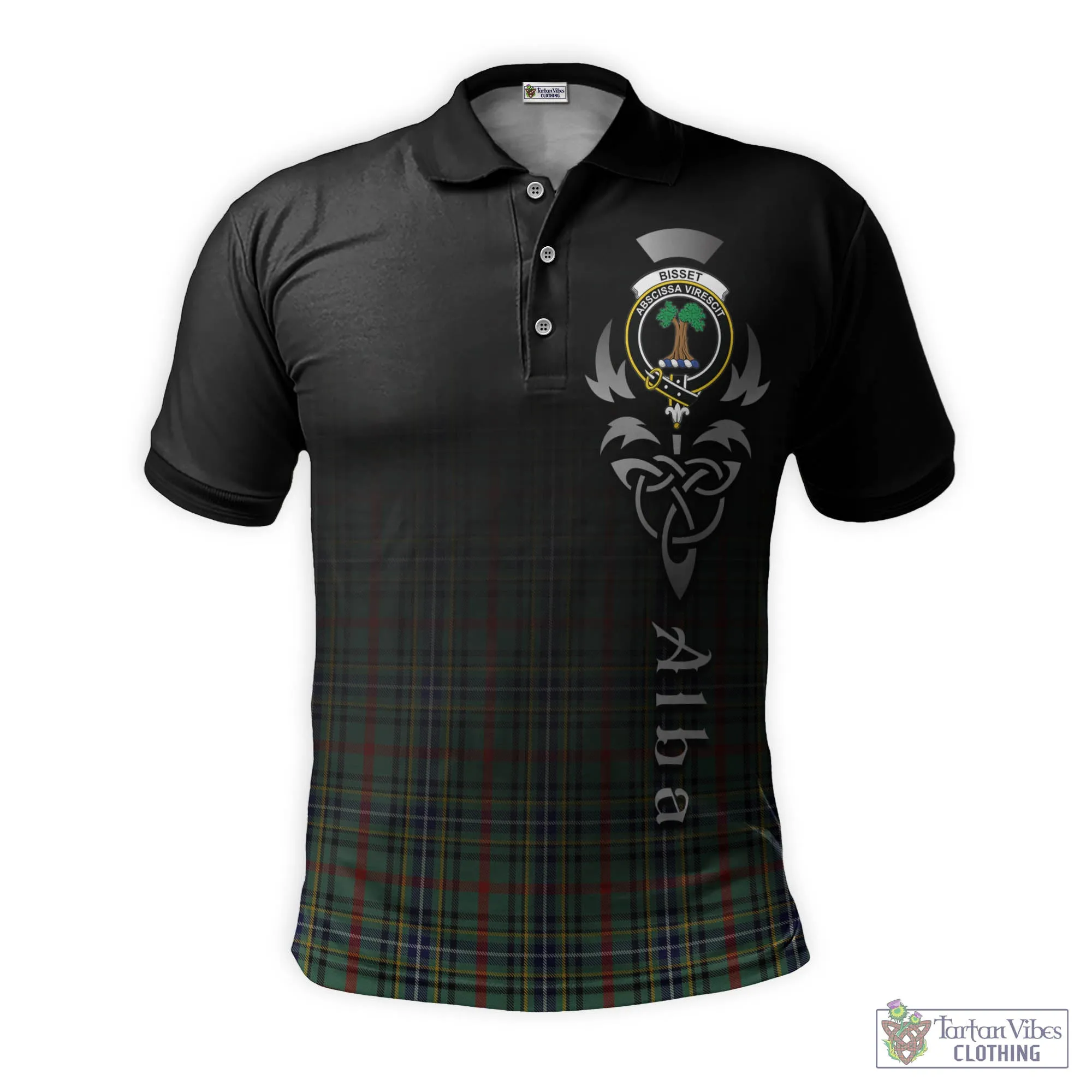 Bisset Tartan Polo Shirt Featuring Alba Gu Brath Family Crest Celtic Inspired