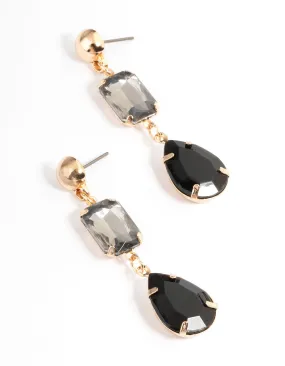 Black Geometric Diamante Triple Drop Earrings