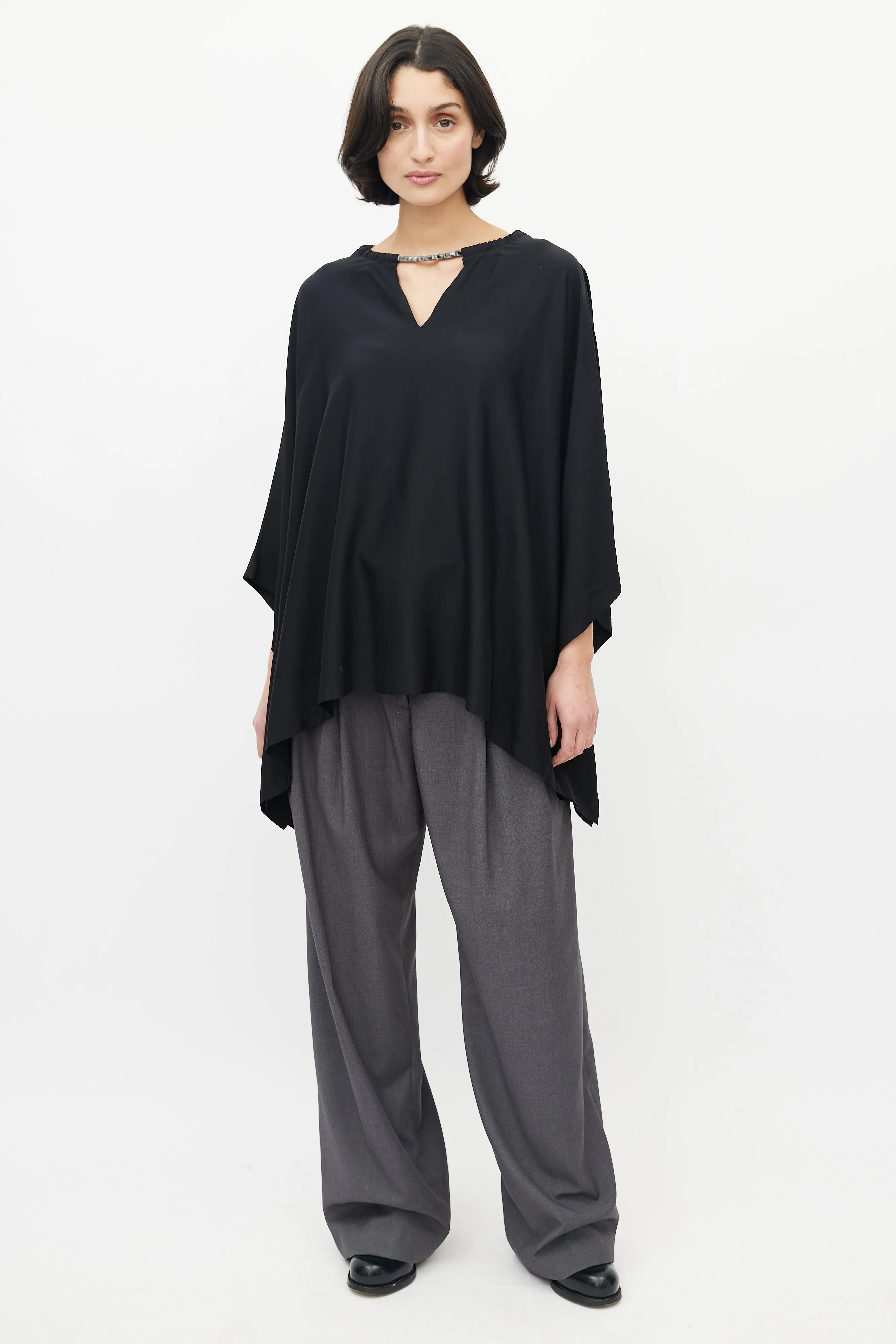 Black Monili Silk Poncho