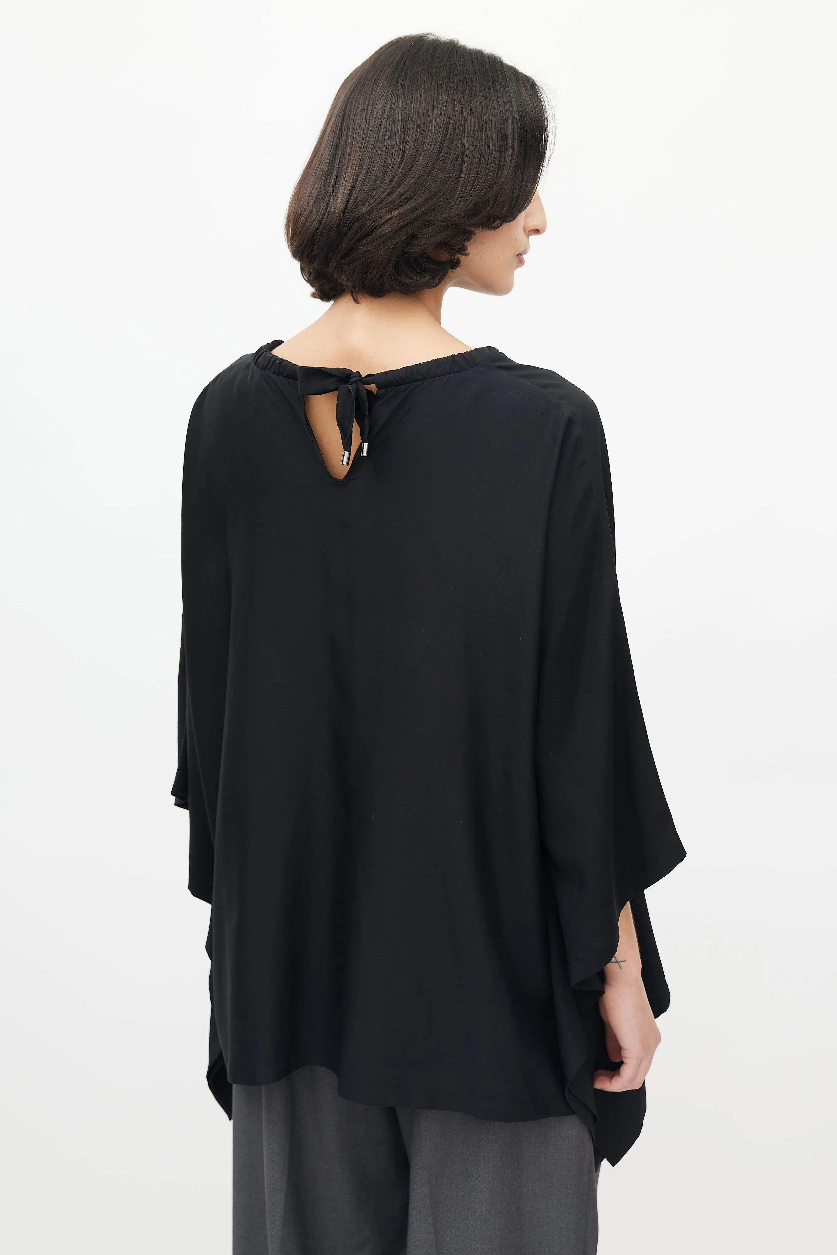 Black Monili Silk Poncho