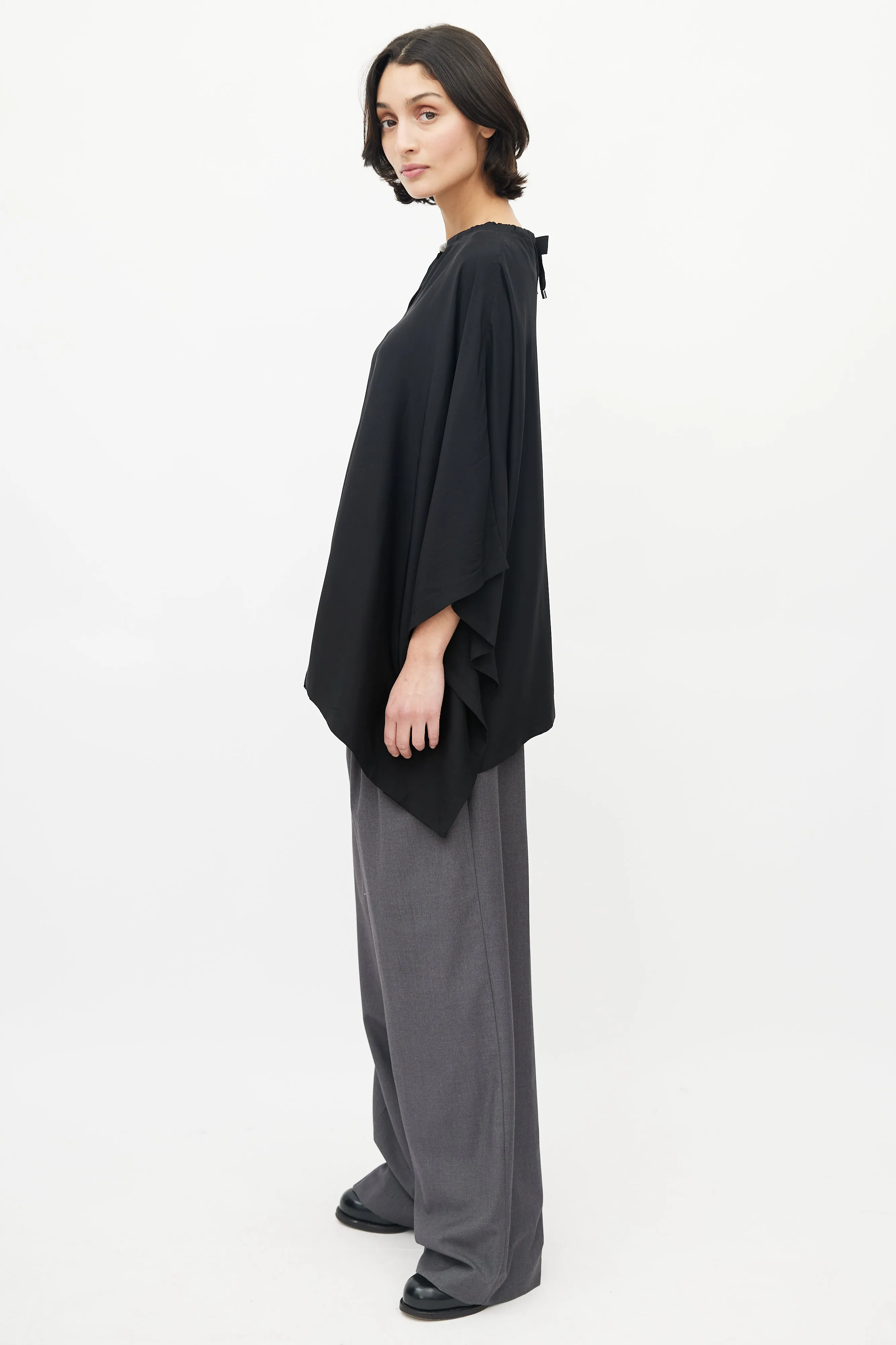 Black Monili Silk Poncho