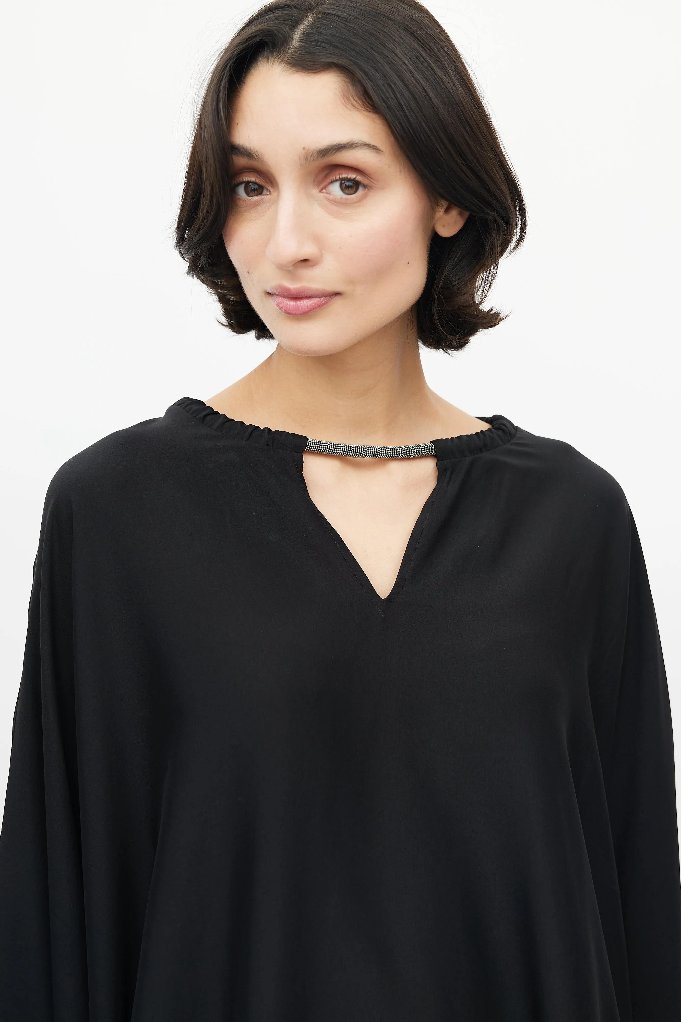 Black Monili Silk Poncho