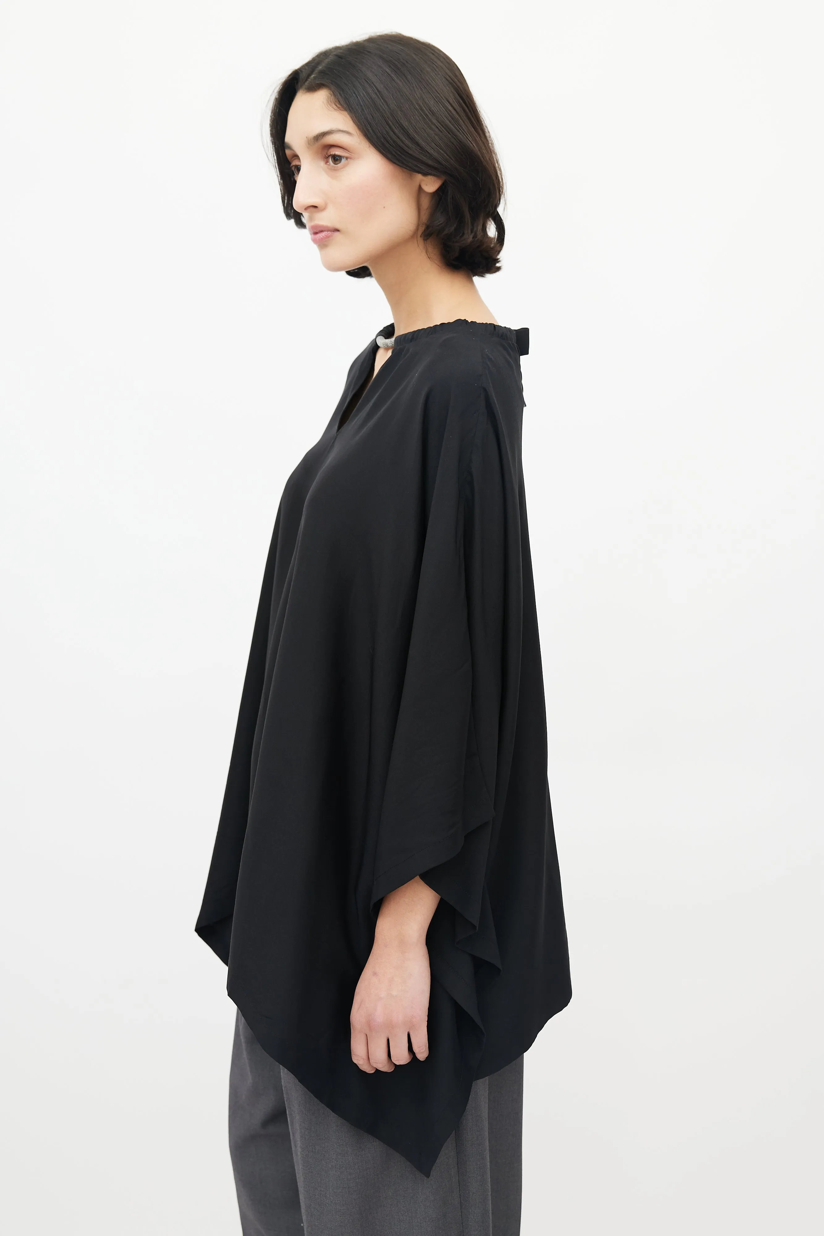 Black Monili Silk Poncho