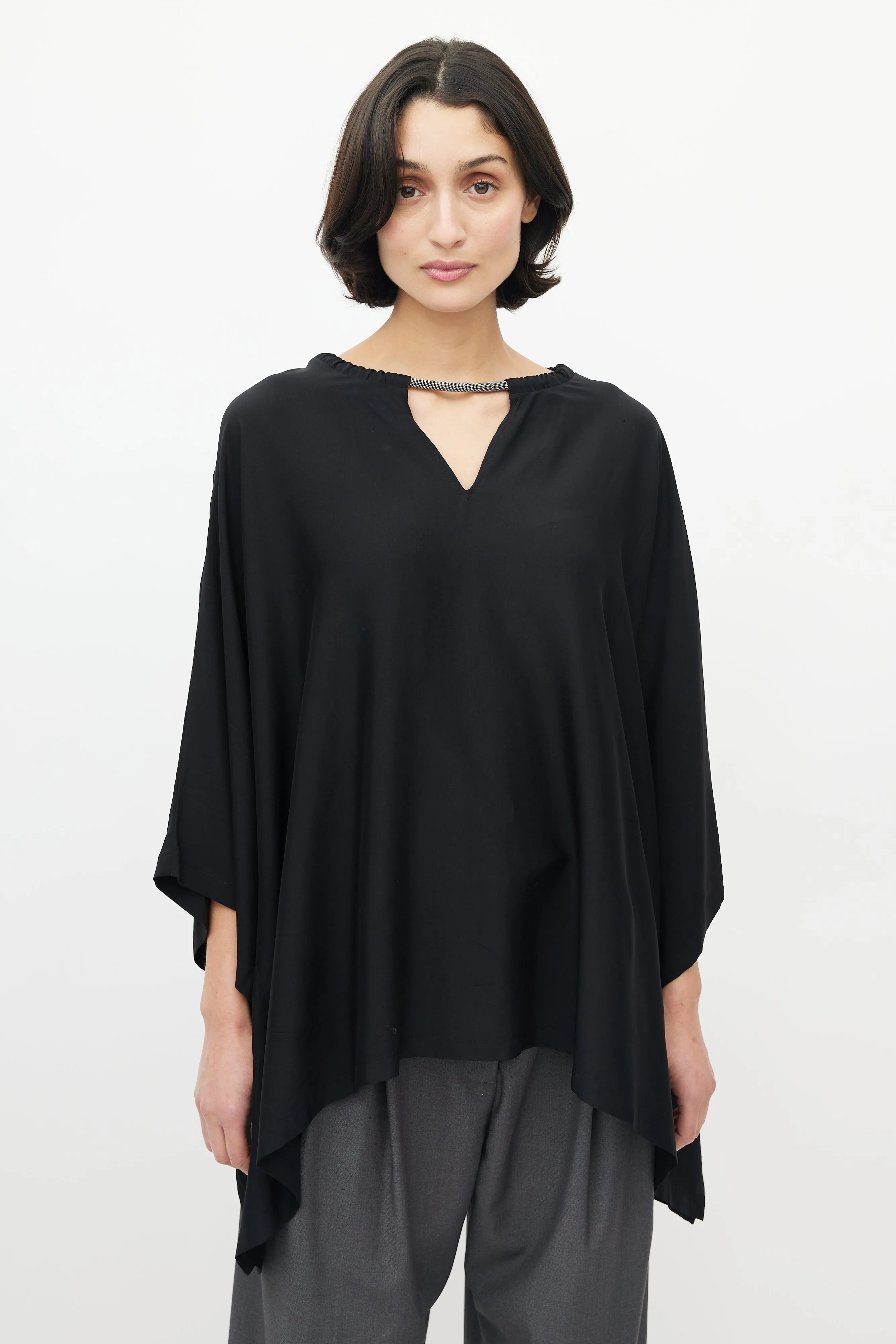 Black Monili Silk Poncho