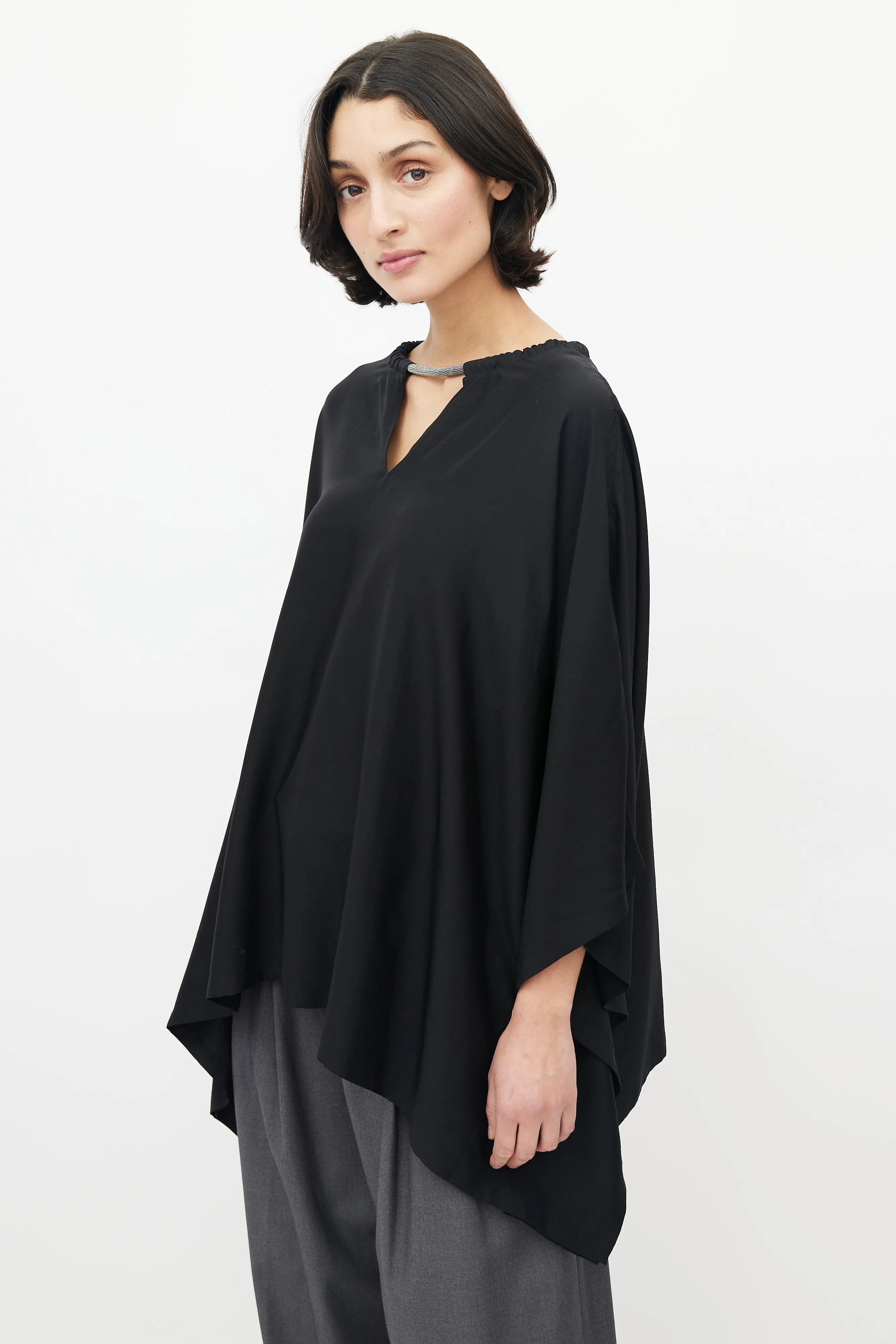 Black Monili Silk Poncho