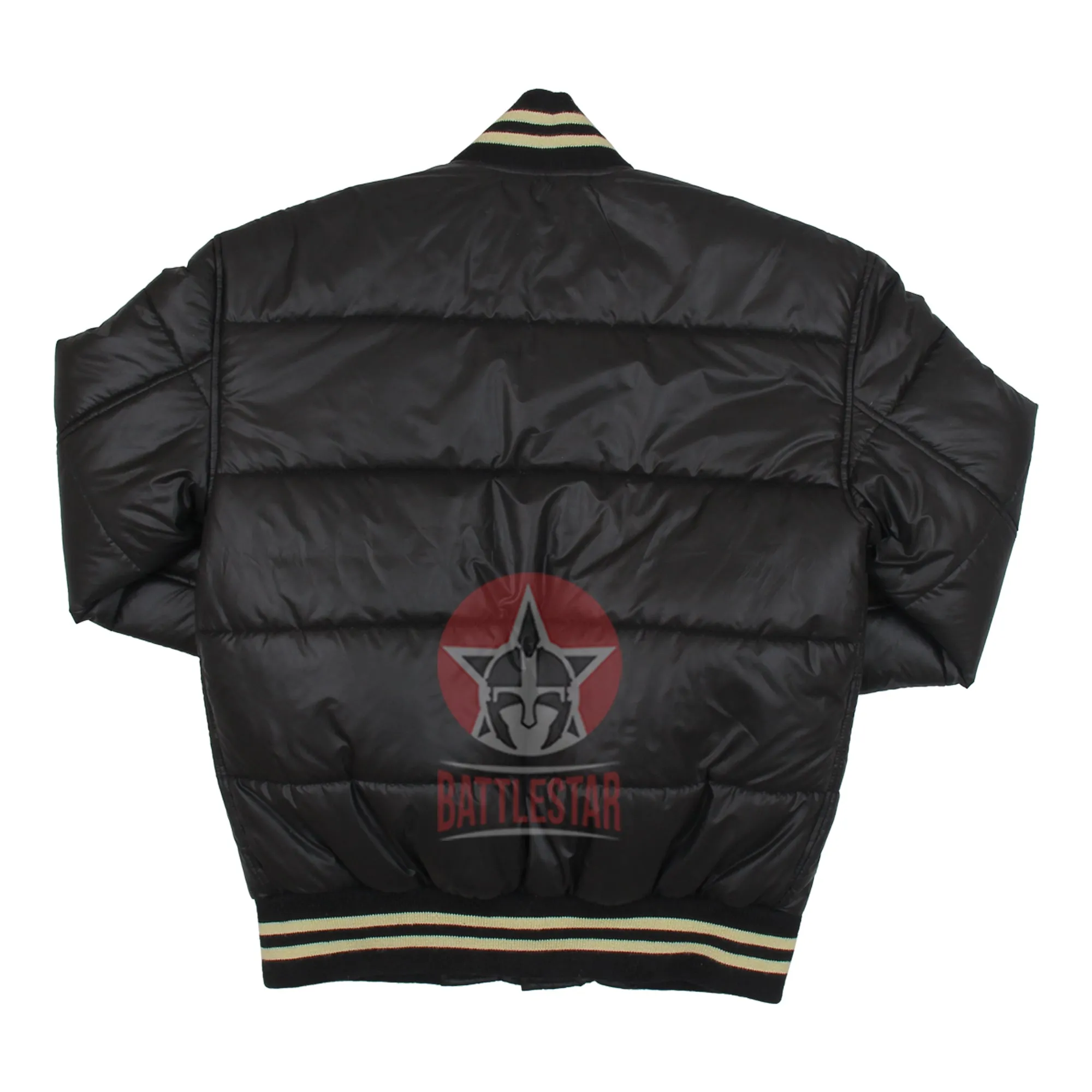 Black Unisex Lightweight Puffer Varsity Baseball Jacket