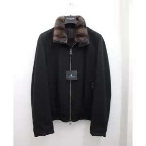 Black Wool Bomber Jacket With Fur Collar