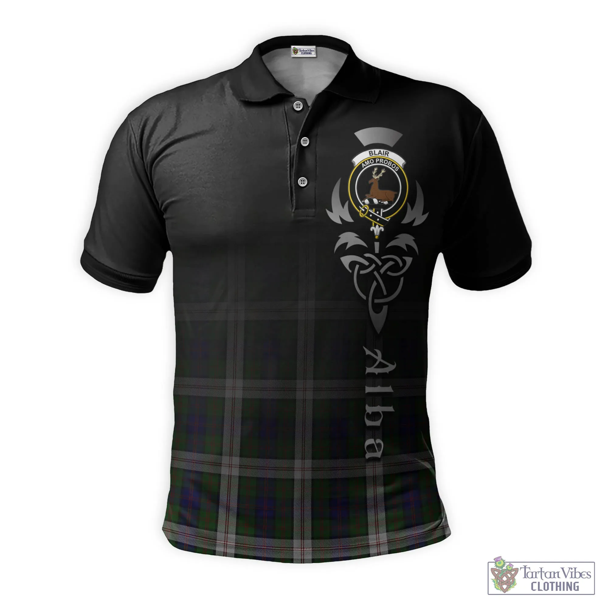 Blair Dress Tartan Polo Shirt Featuring Alba Gu Brath Family Crest Celtic Inspired