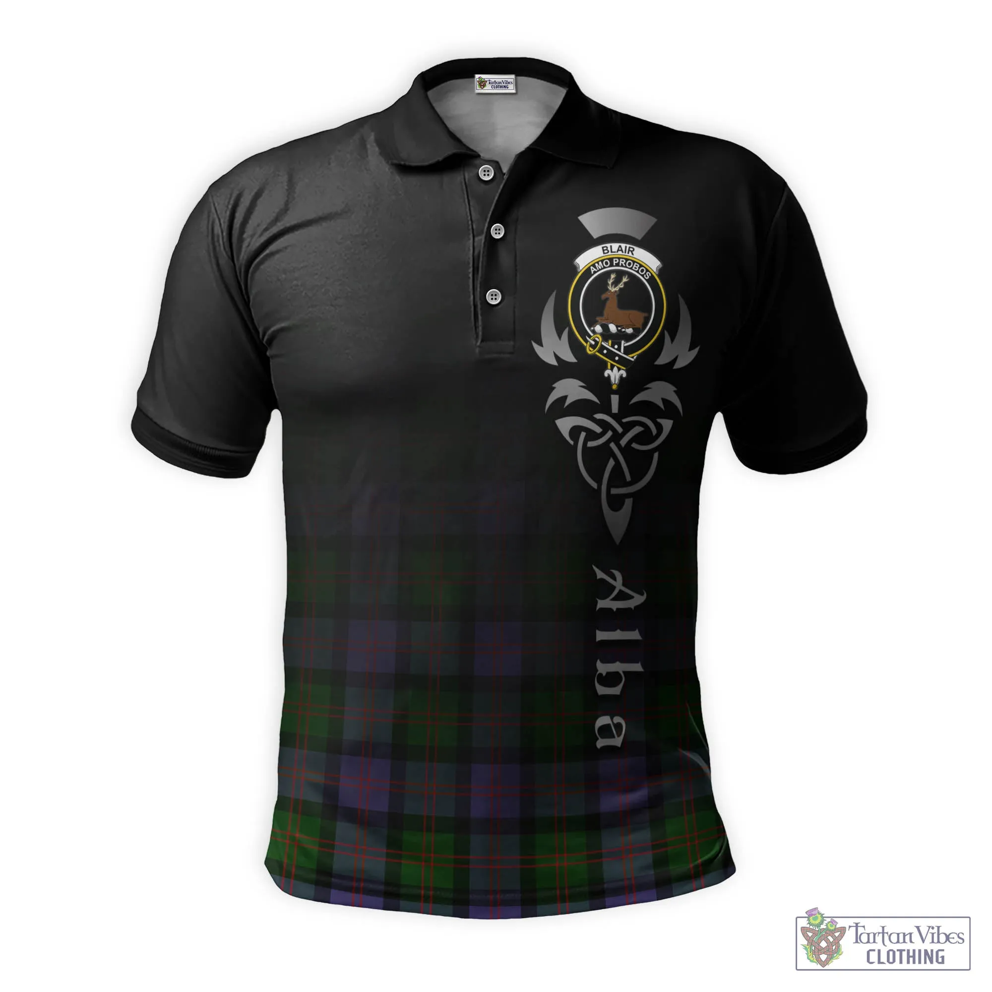 Blair Modern Tartan Polo Shirt Featuring Alba Gu Brath Family Crest Celtic Inspired