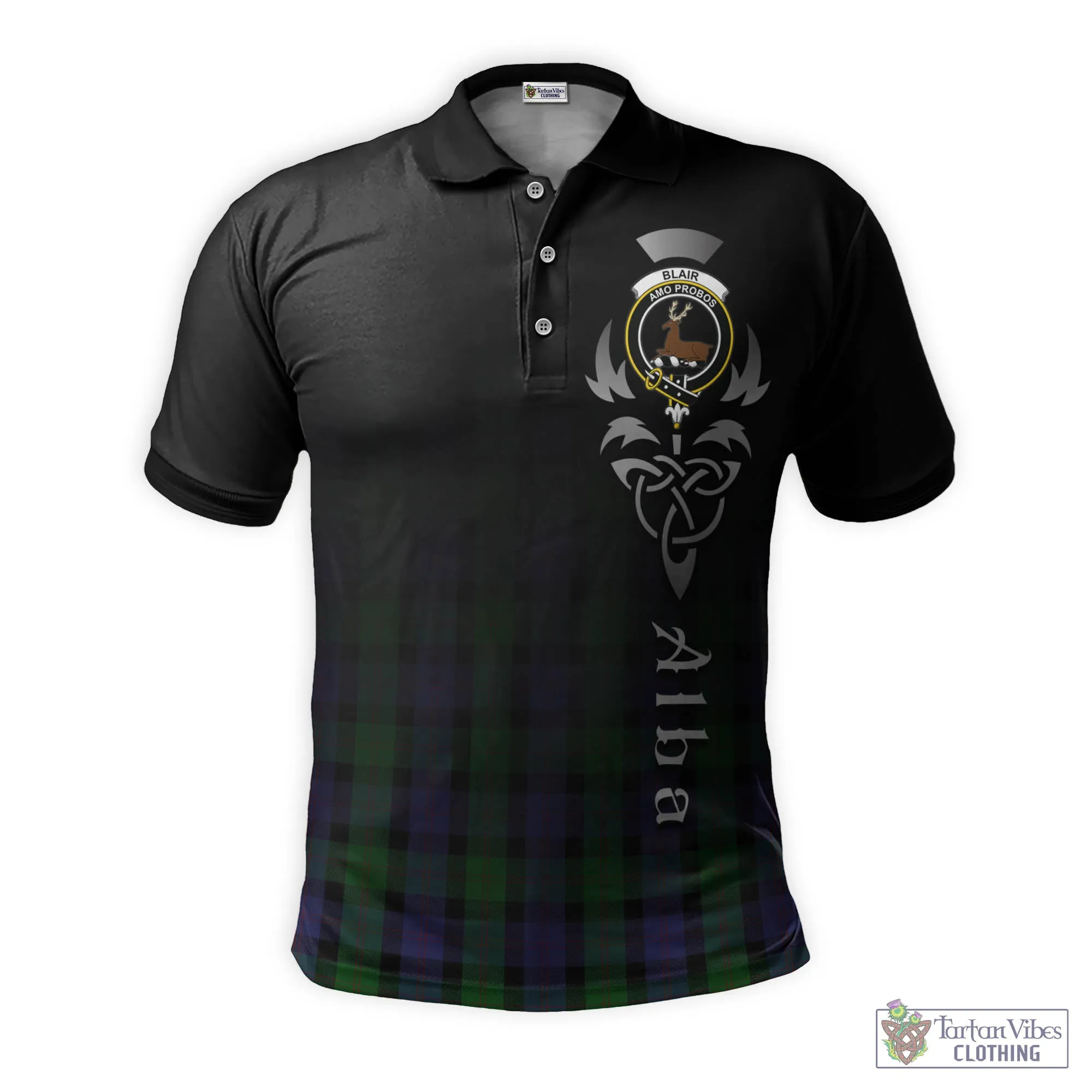 Blair Tartan Polo Shirt Featuring Alba Gu Brath Family Crest Celtic Inspired