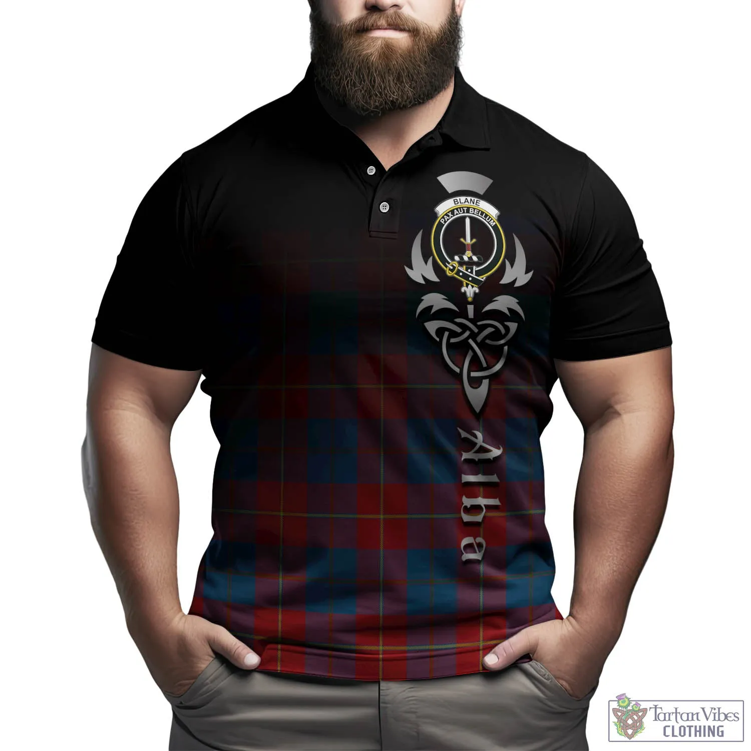 Blane Tartan Polo Shirt Featuring Alba Gu Brath Family Crest Celtic Inspired