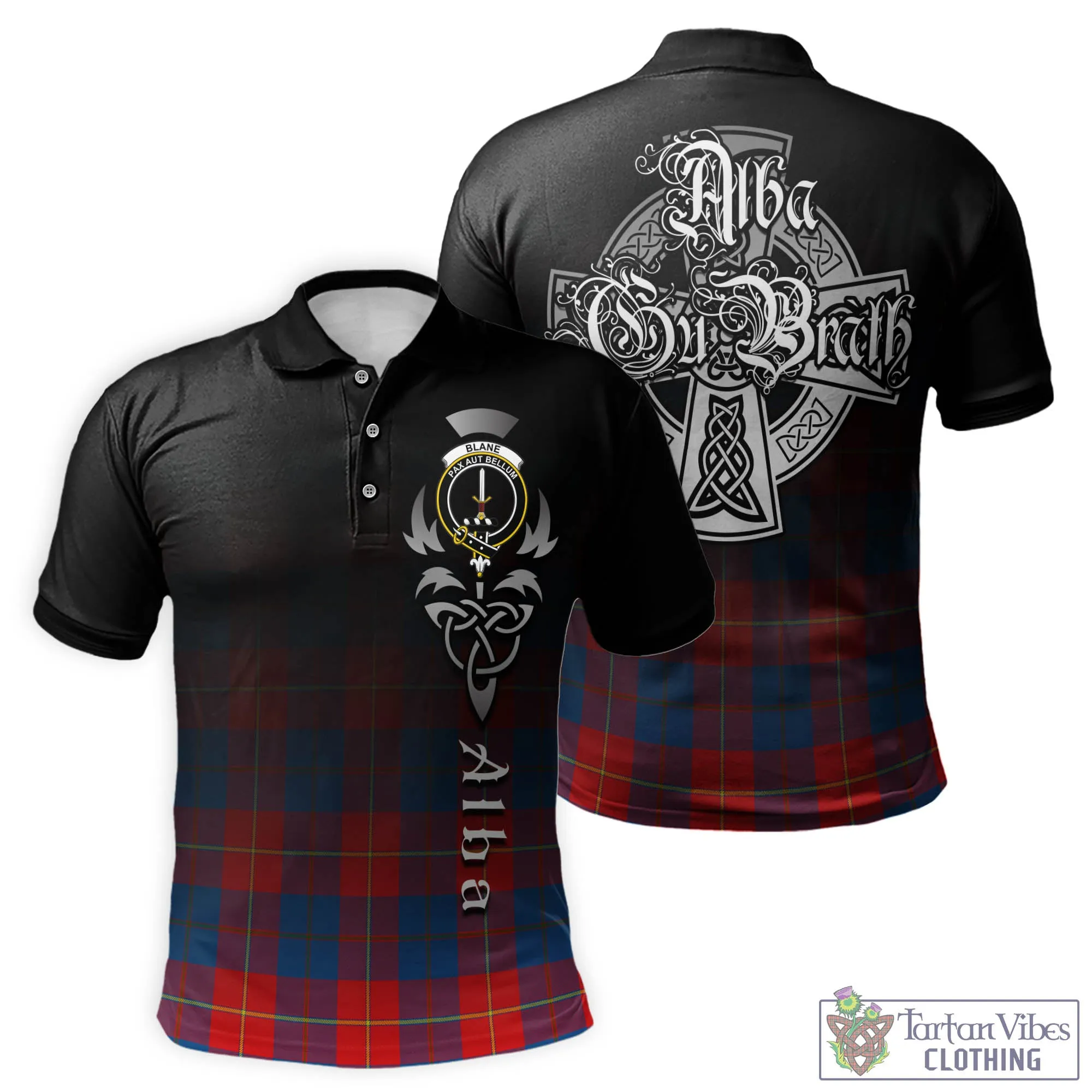 Blane Tartan Polo Shirt Featuring Alba Gu Brath Family Crest Celtic Inspired