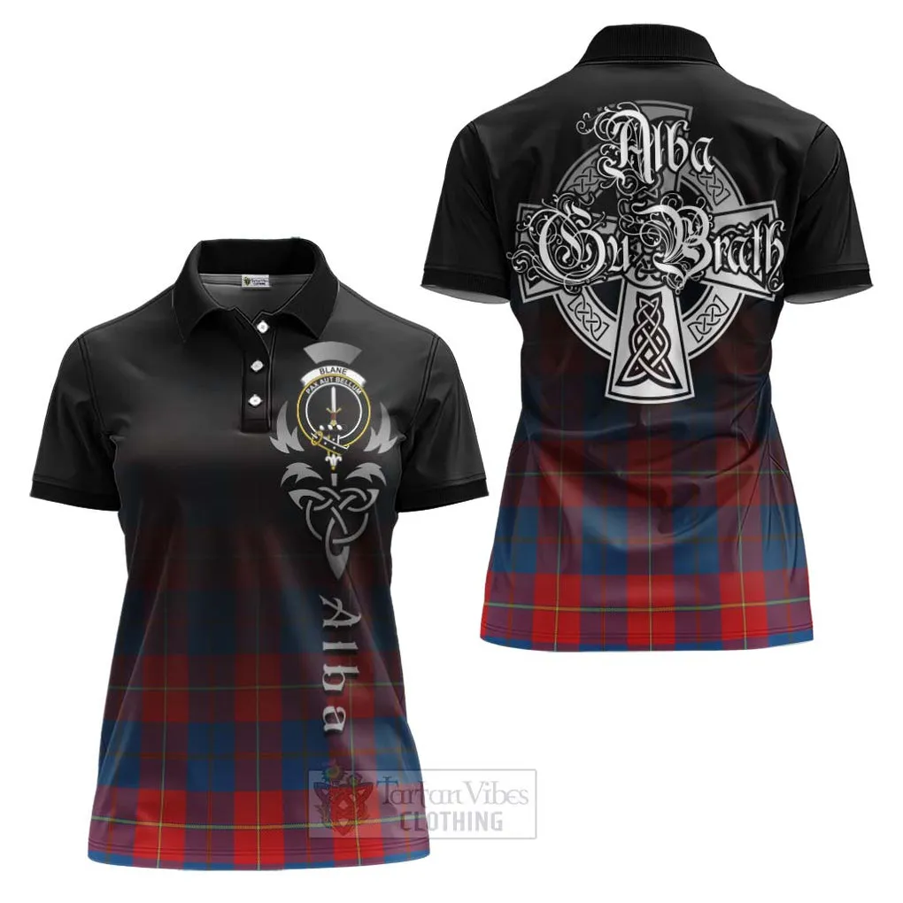 Blane Tartan Women's Polo Shirt Featuring Alba Gu Brath Family Crest Celtic Inspired