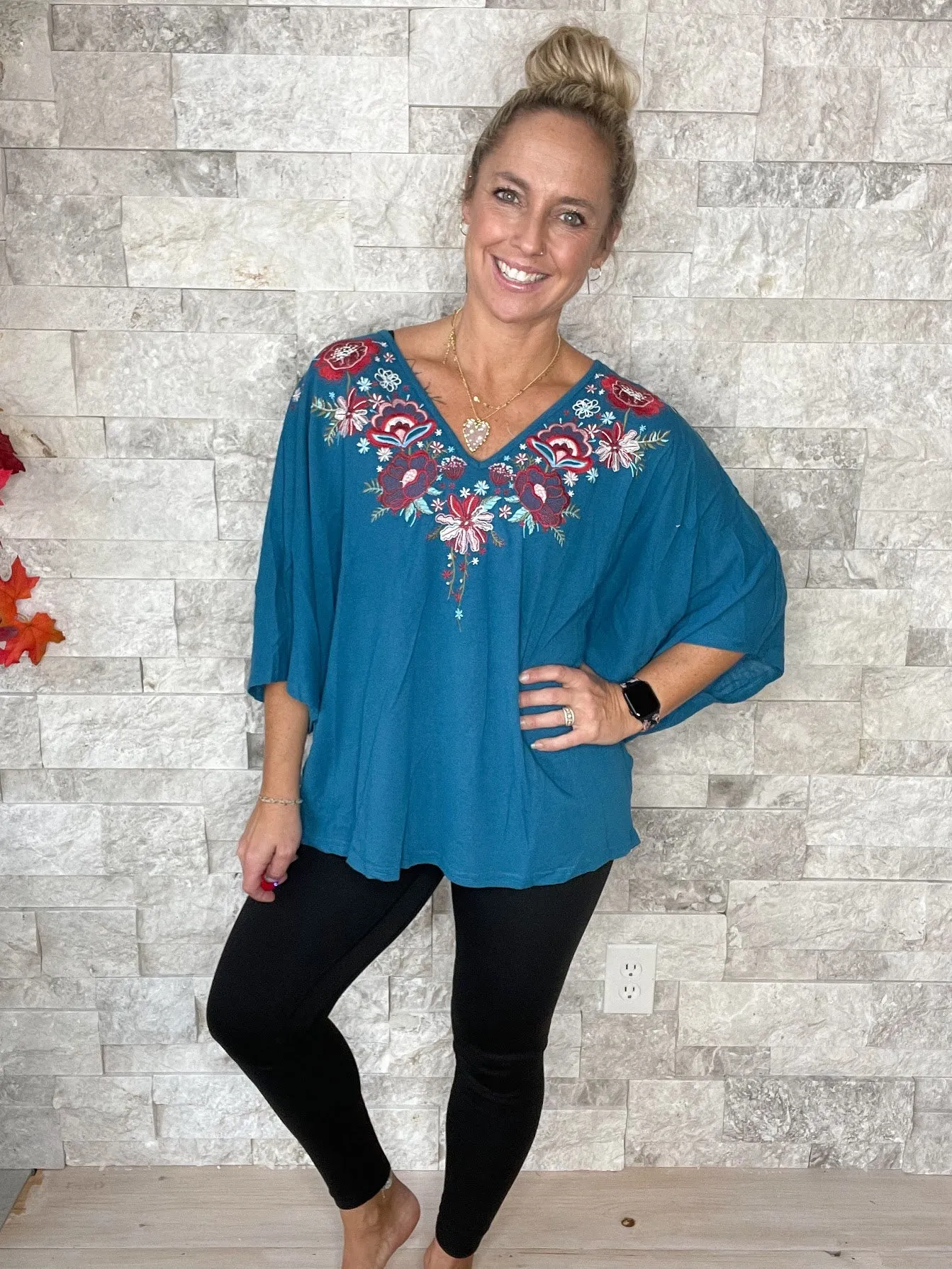 Bloom Again Top in Teal (S-L)